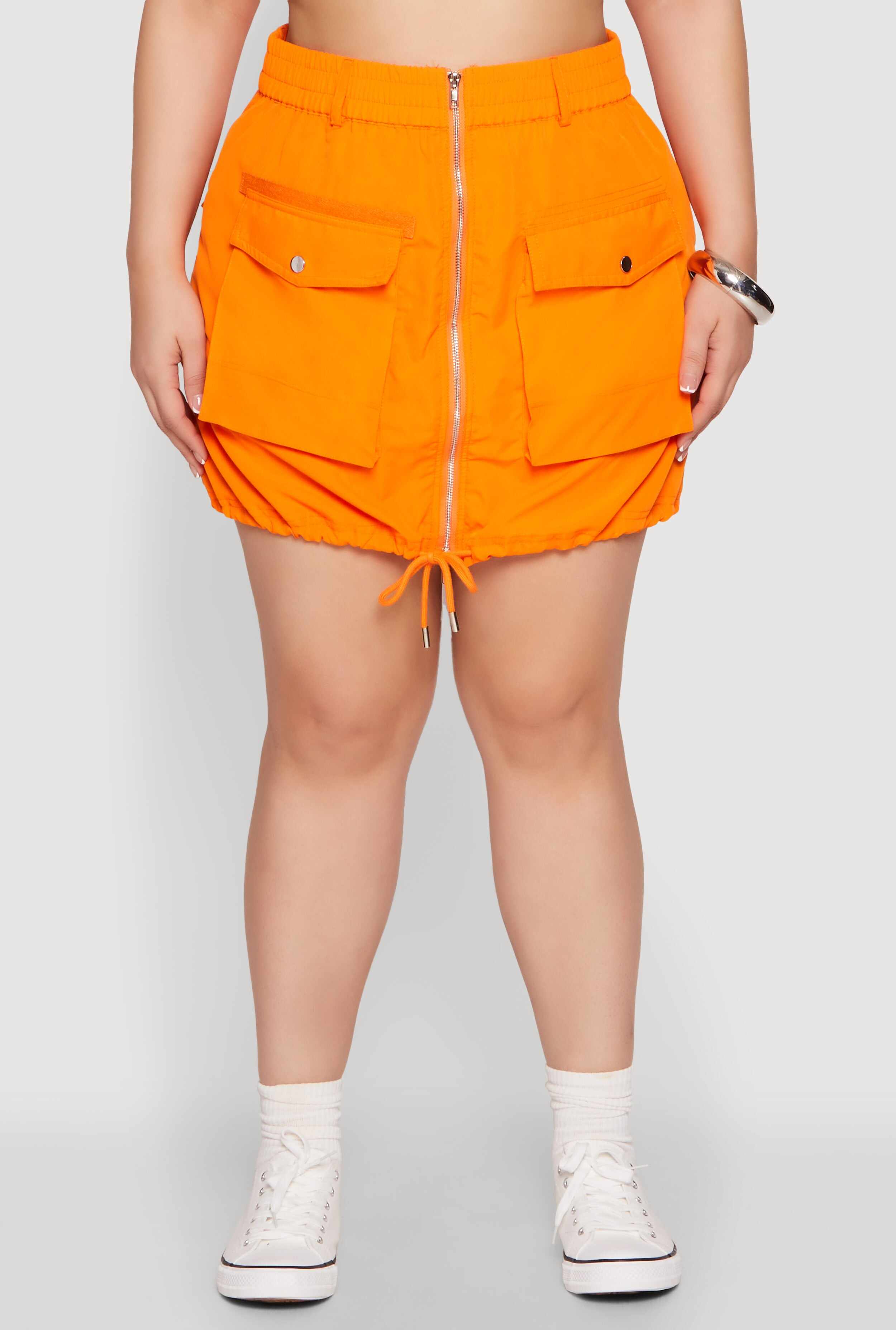 Plus Size Zip Front Cargo Pocket Skirt