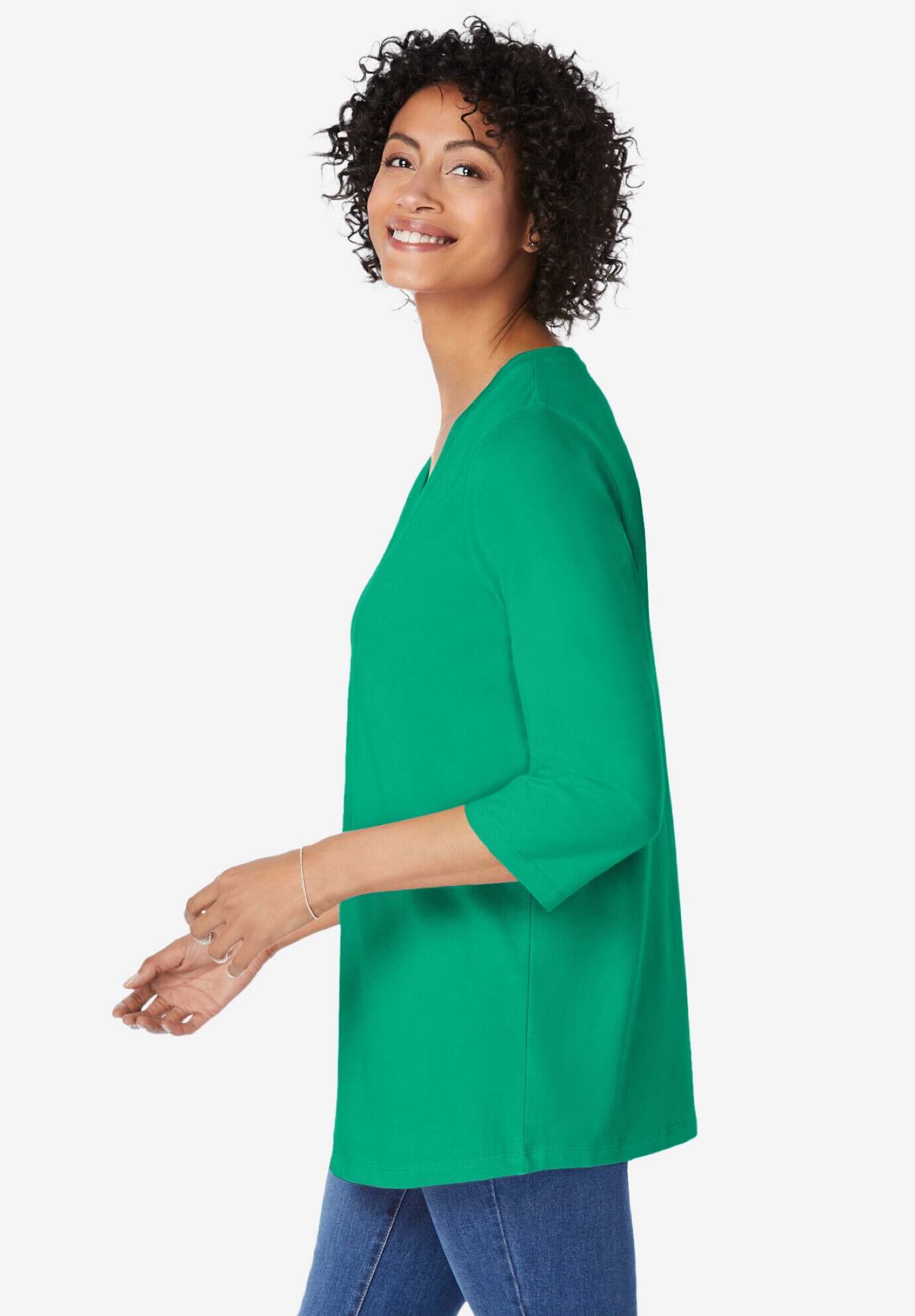 Perfect Three-Quarter Sleeve V-Neck Tunic