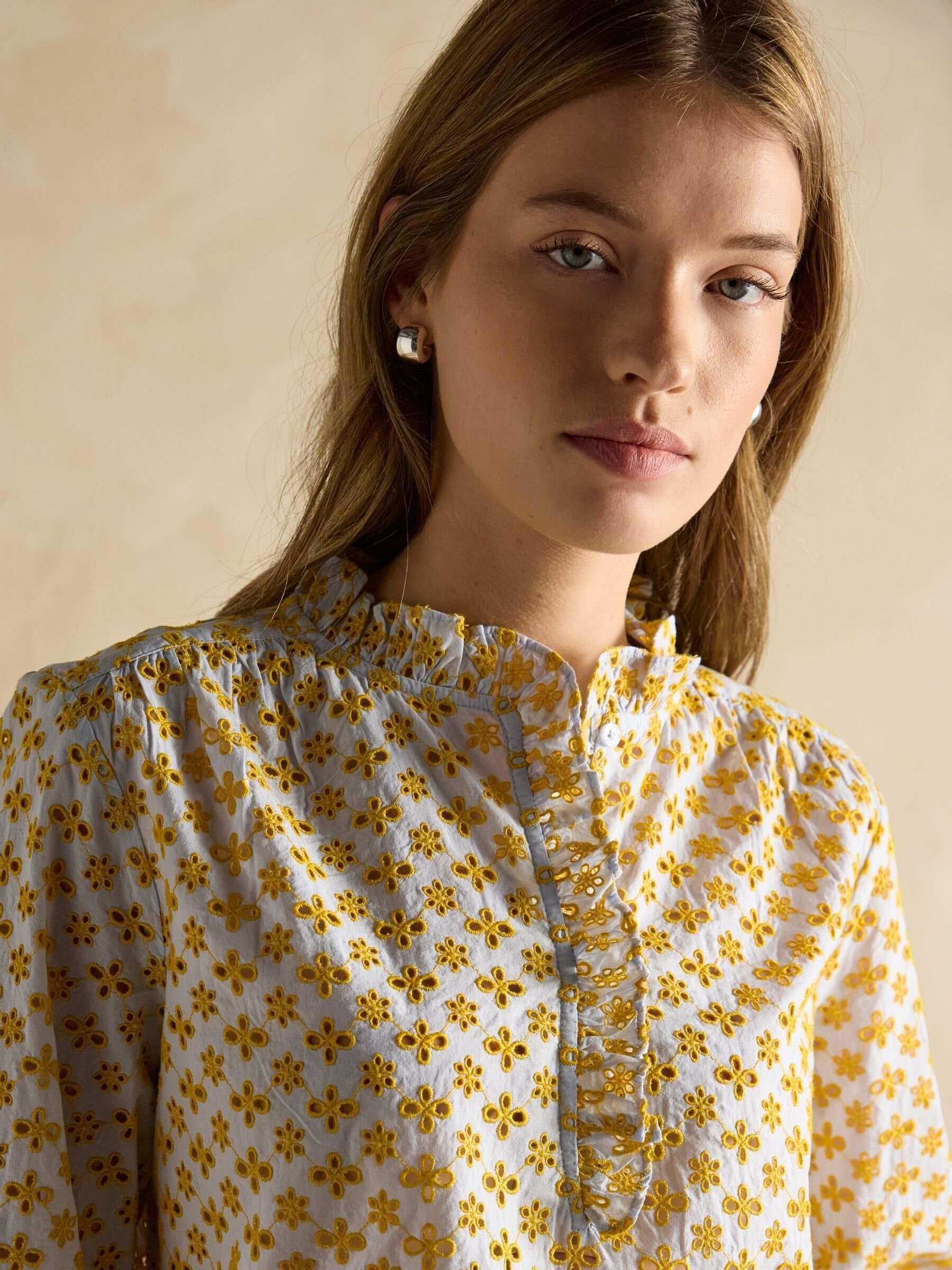 Melanie Yellow Cotton Broderie Blouse