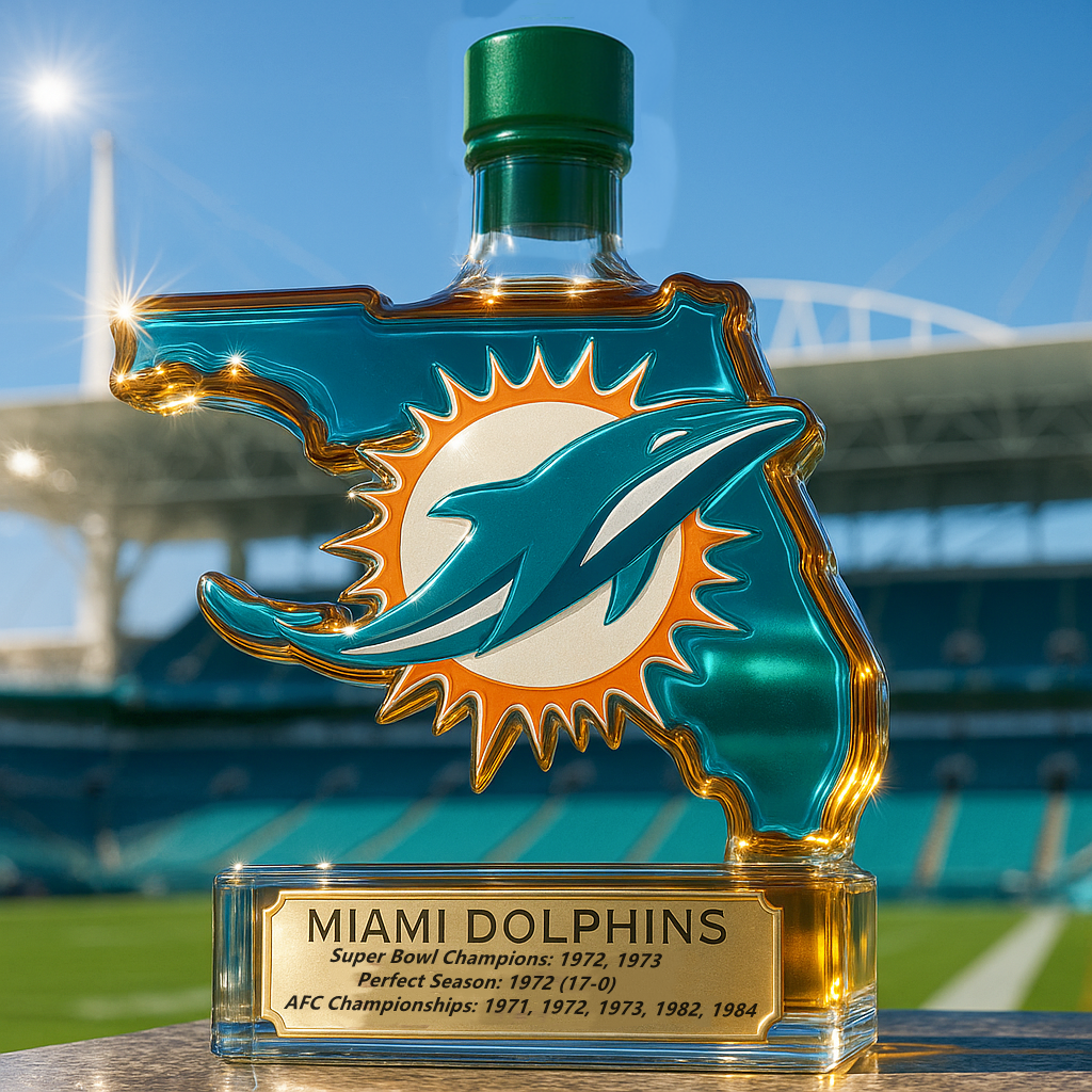 Miami Dolphins State Map Whiskey Bottle