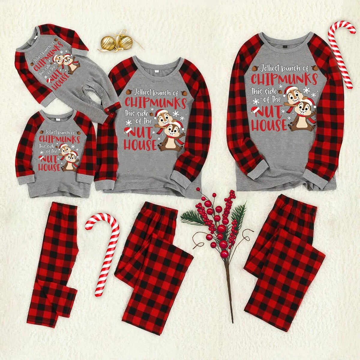 2024 Chipmunks Plaid Christmas Pajamas Matching Pajamas For Family Sets