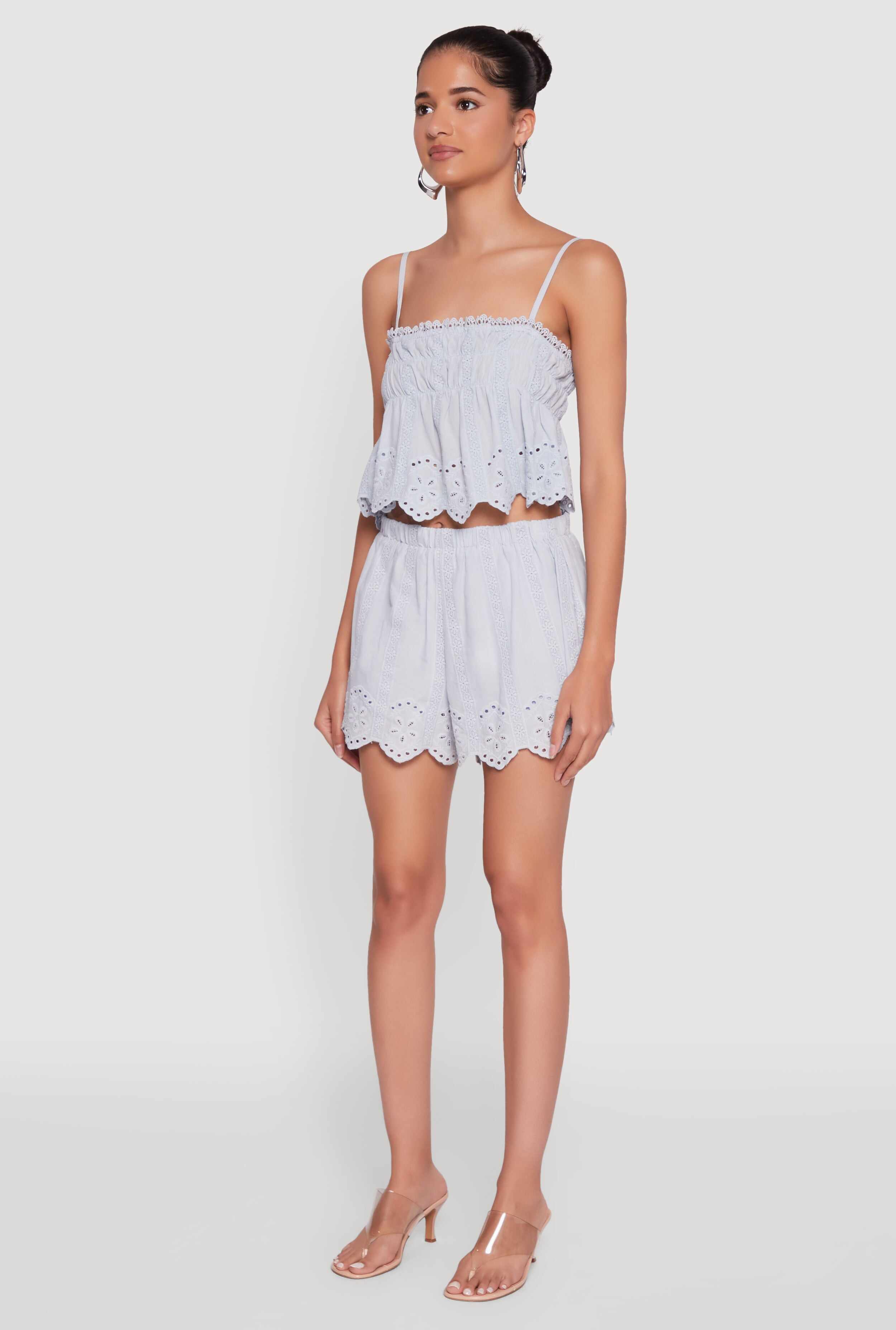 Haute Monde Eyelet Scallop Trim Cropped Cami