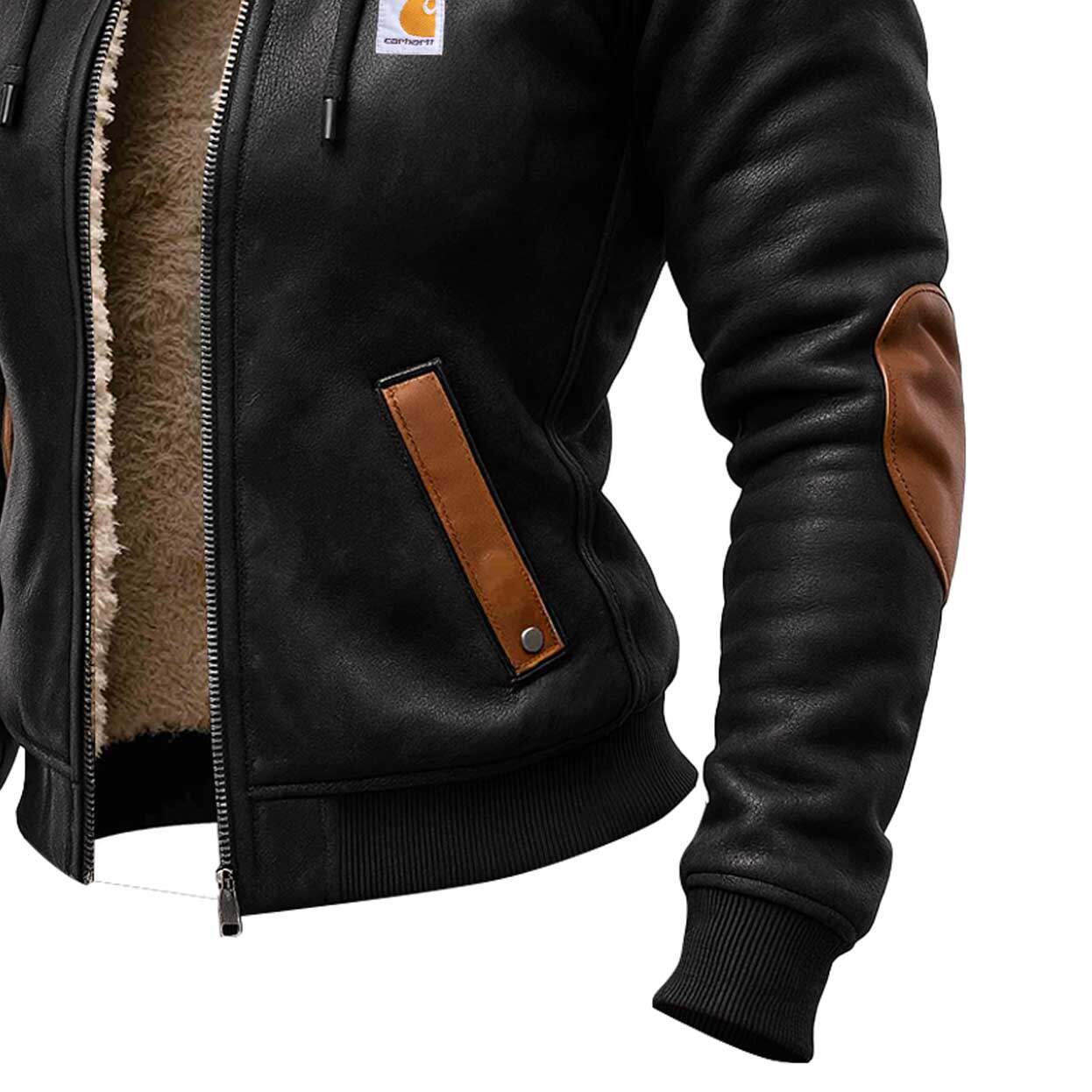 Women's Vintage Warm Winter Leather Hooded Jacket With Sherpa Lining