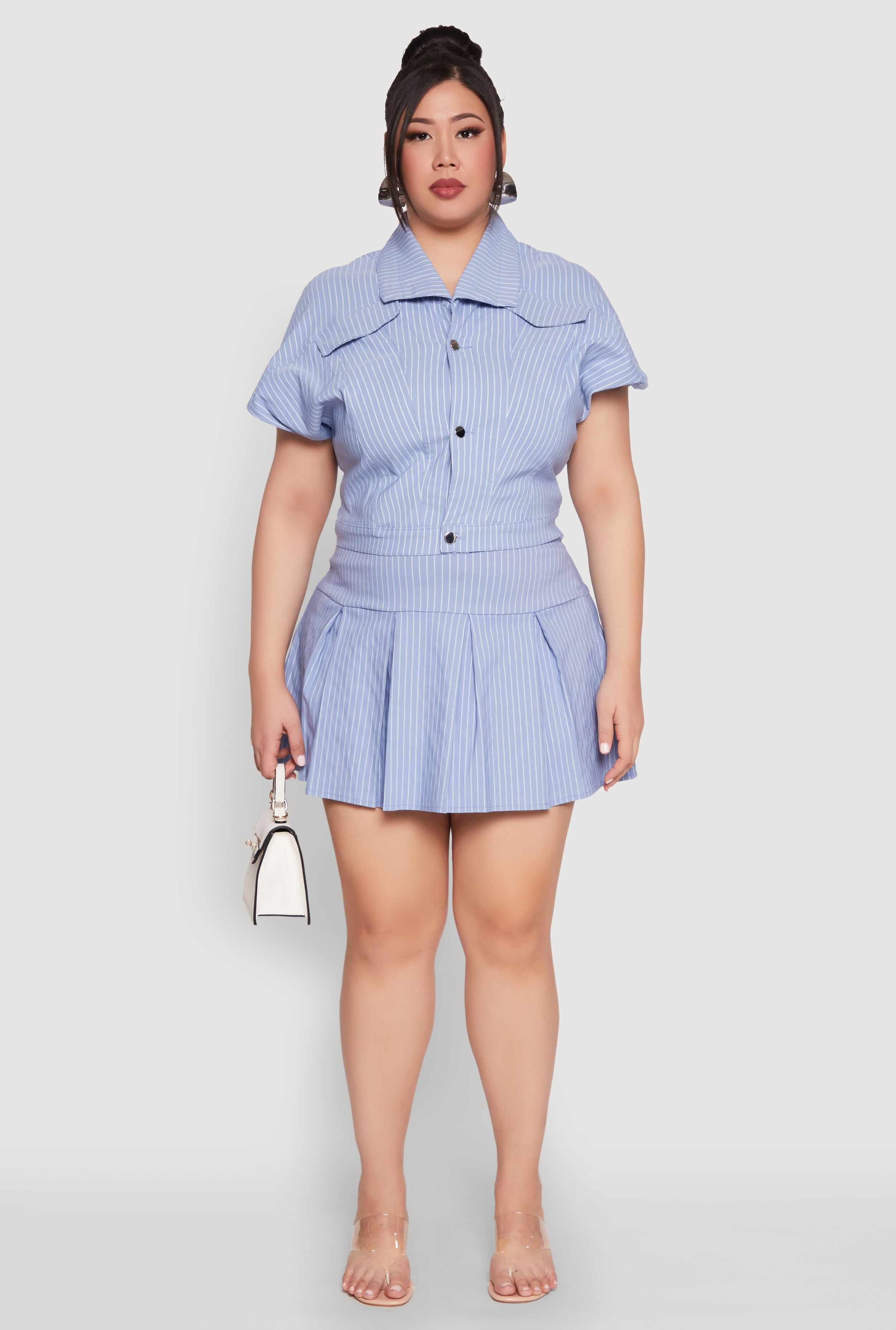 Plus Size Pinstripe Pleated Skirt