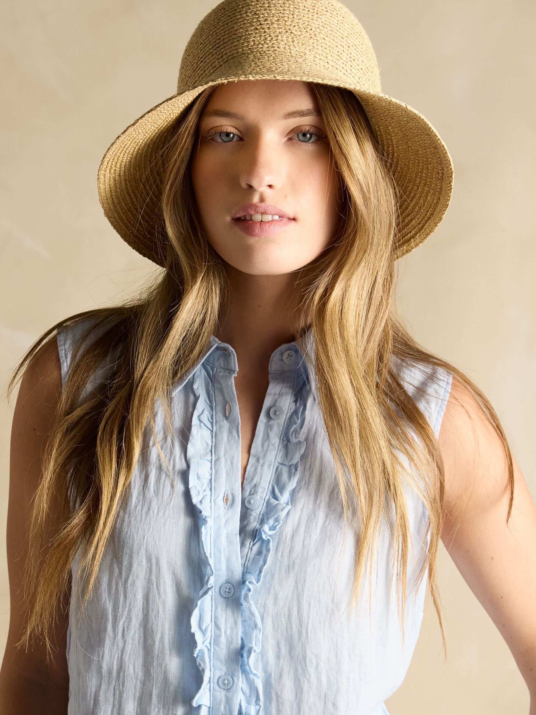 Selene Blue 100% Linen Sleeveless Shirt