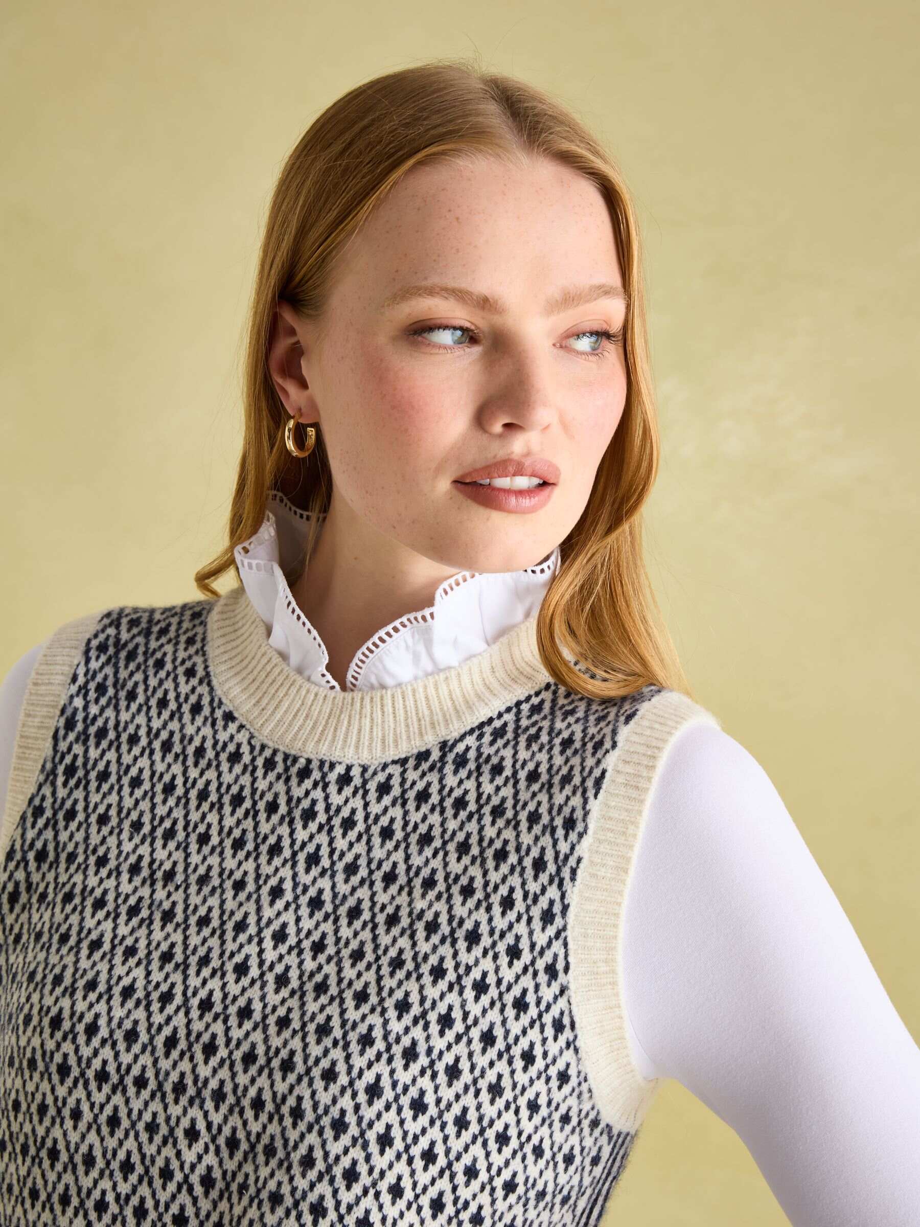 Ingrid Cream/Navy Patterned Knitted Vest