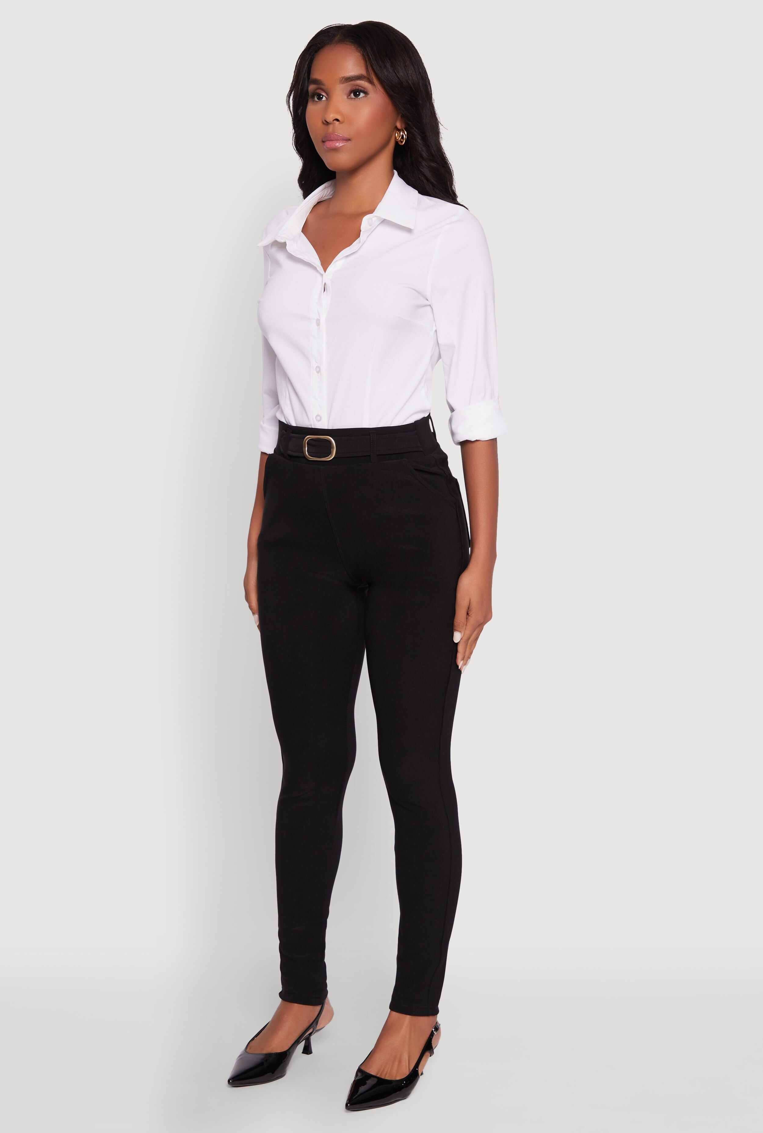 Body Contour Belted Front Pants