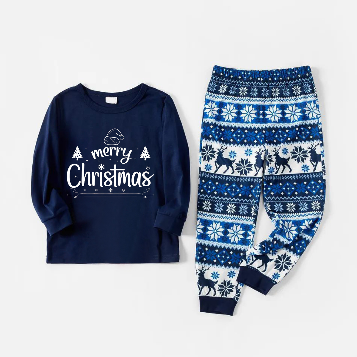 Merry Christmas Print Blue Family Christmas Matching Pajamas