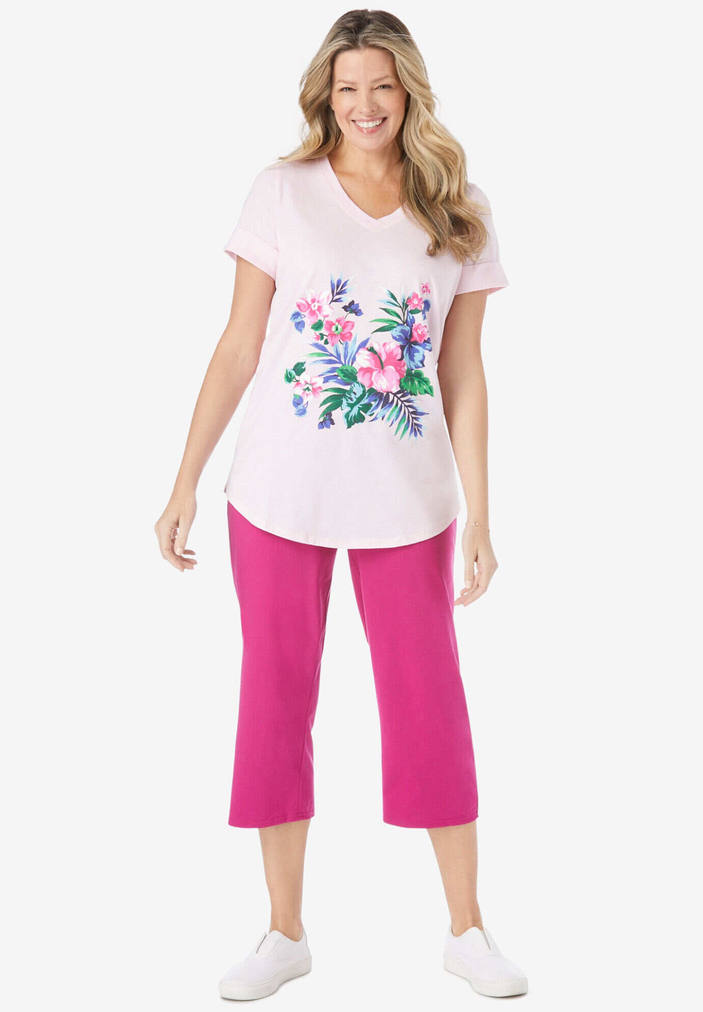 Two-Piece V-Neck Tunic & Capri Set