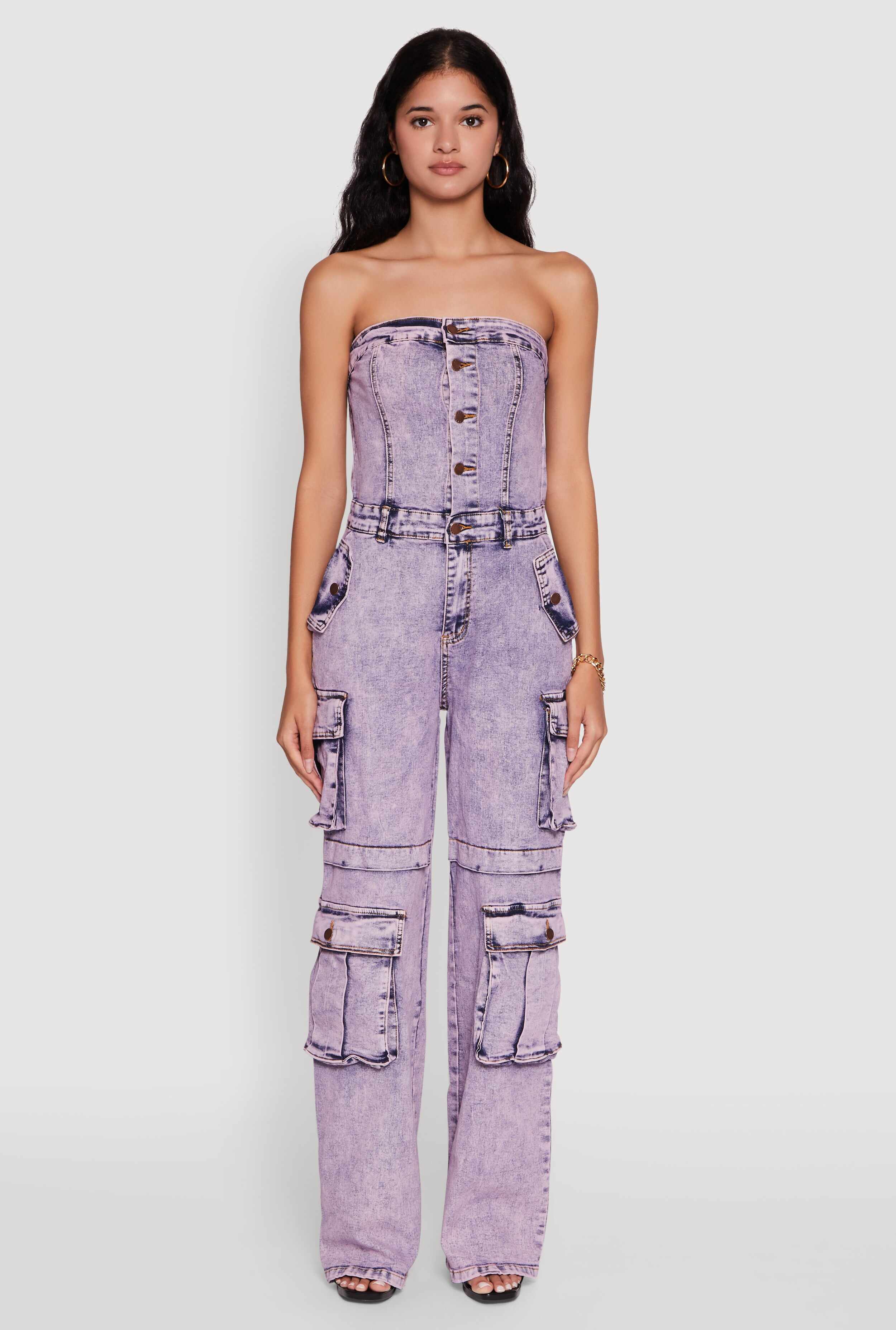 Daisy Mineral Wash Denim Jumpsuit with Cargo Pockets