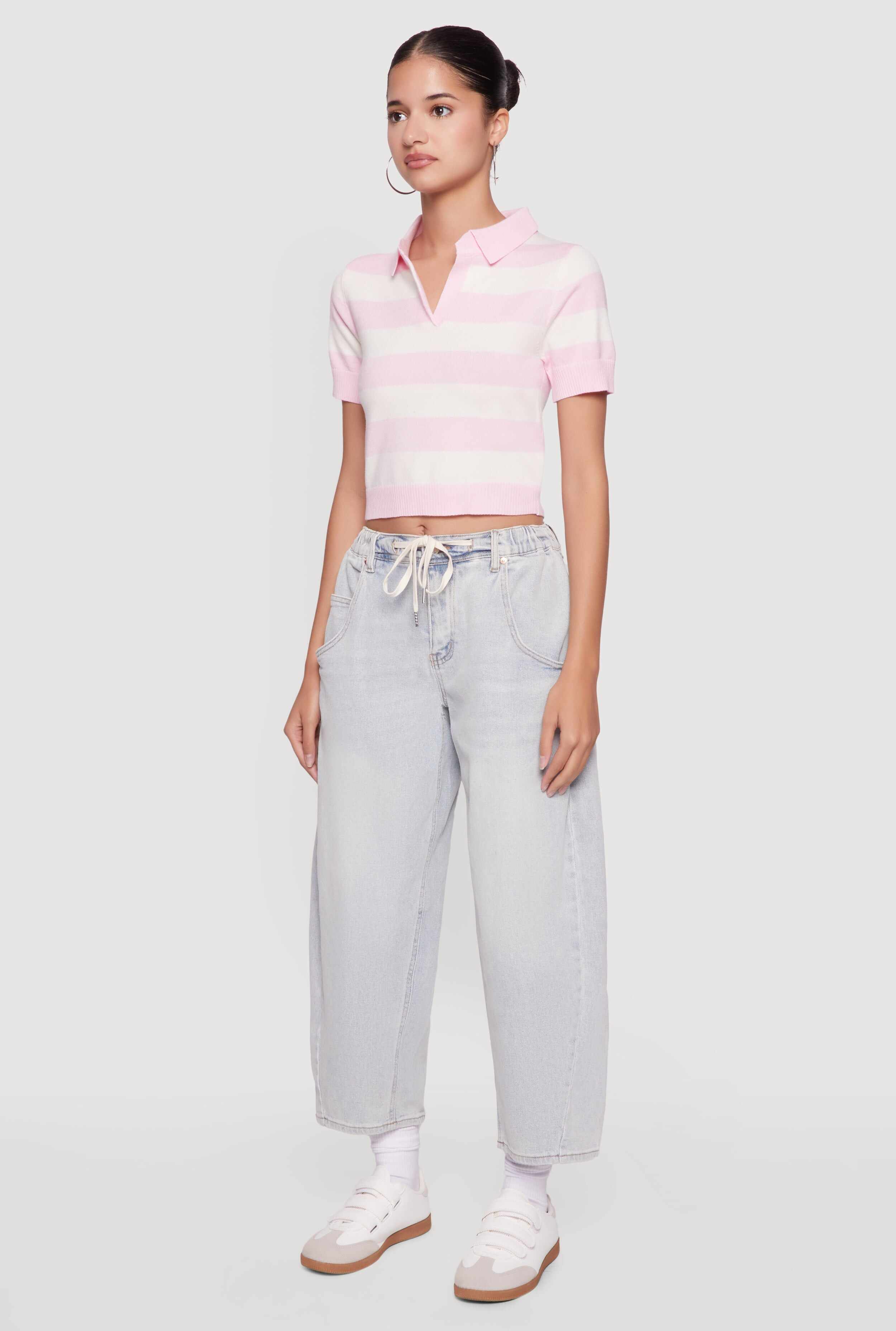 Iris Striped Crop Polo Shirt