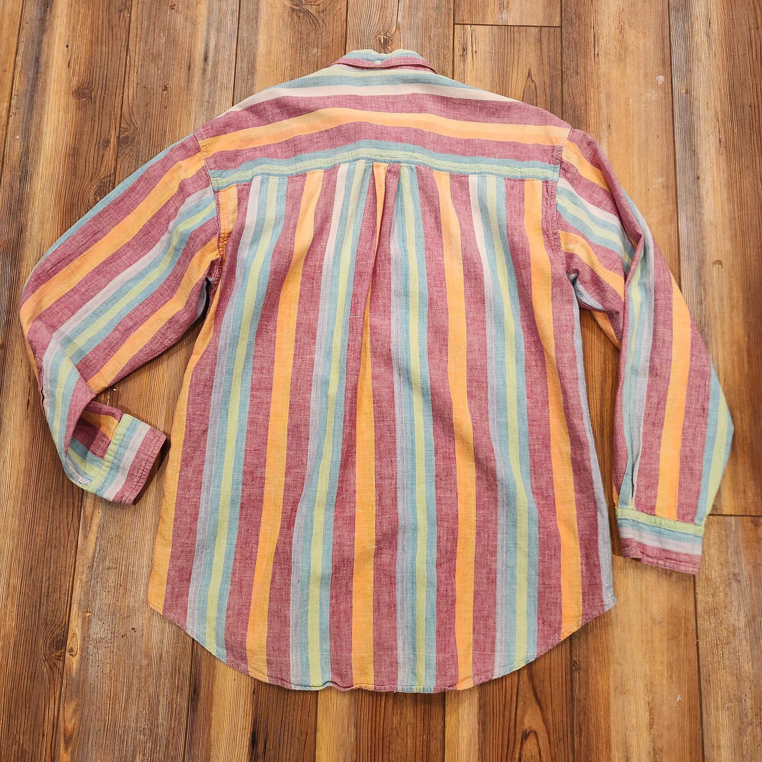 Men's Western Fashion Blue Orange Striped Long Sleeve Shirt