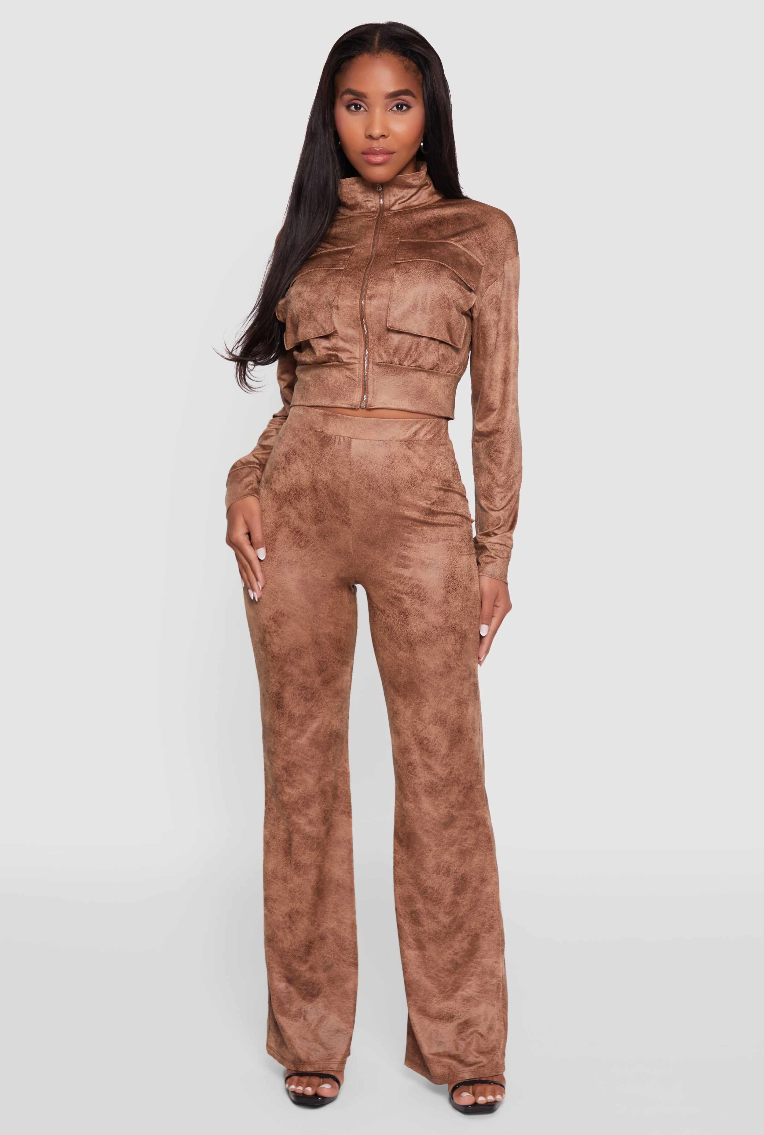 Acid Wash Flared High Waisted Pants