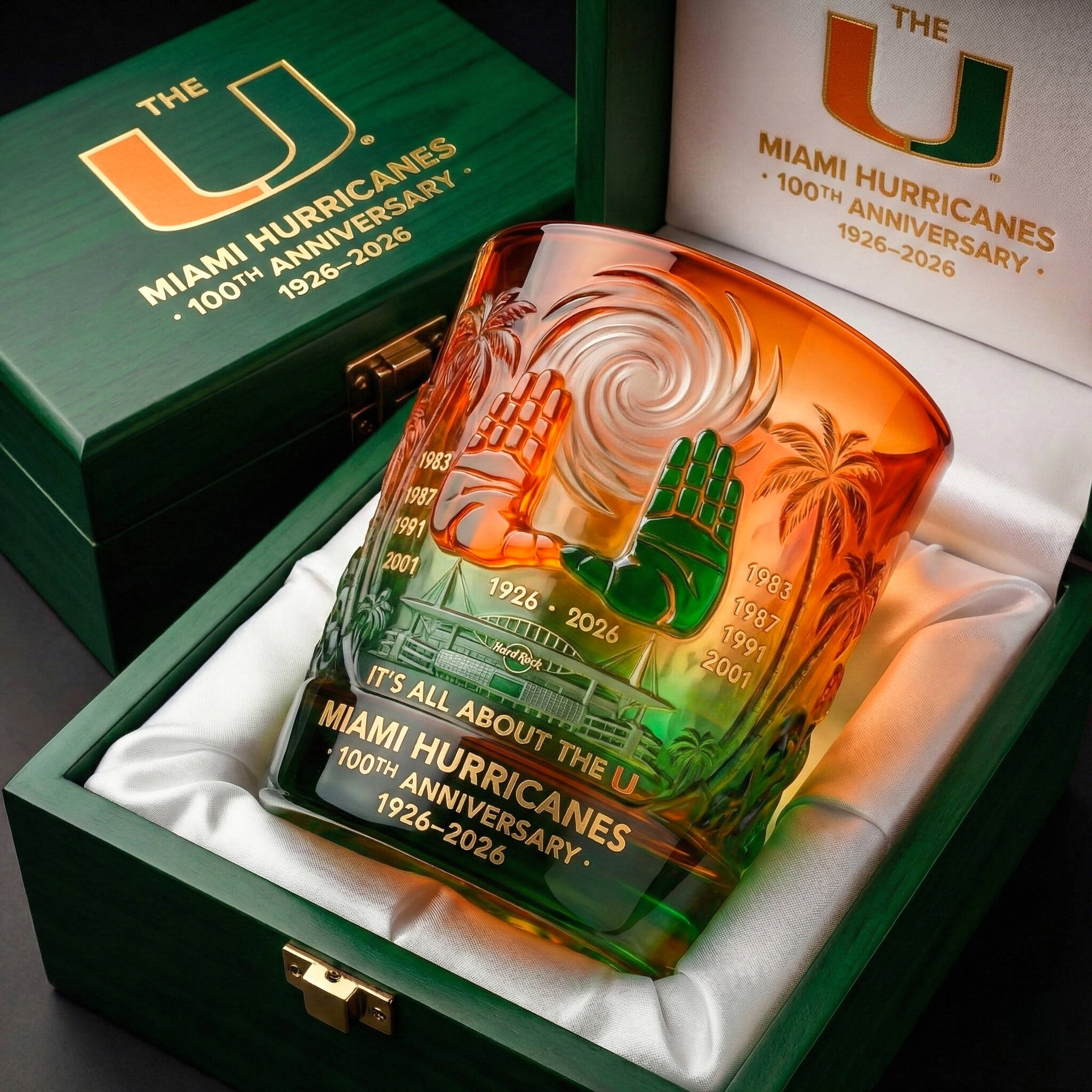 Miami Hurricanes 100th Anniversary Glass