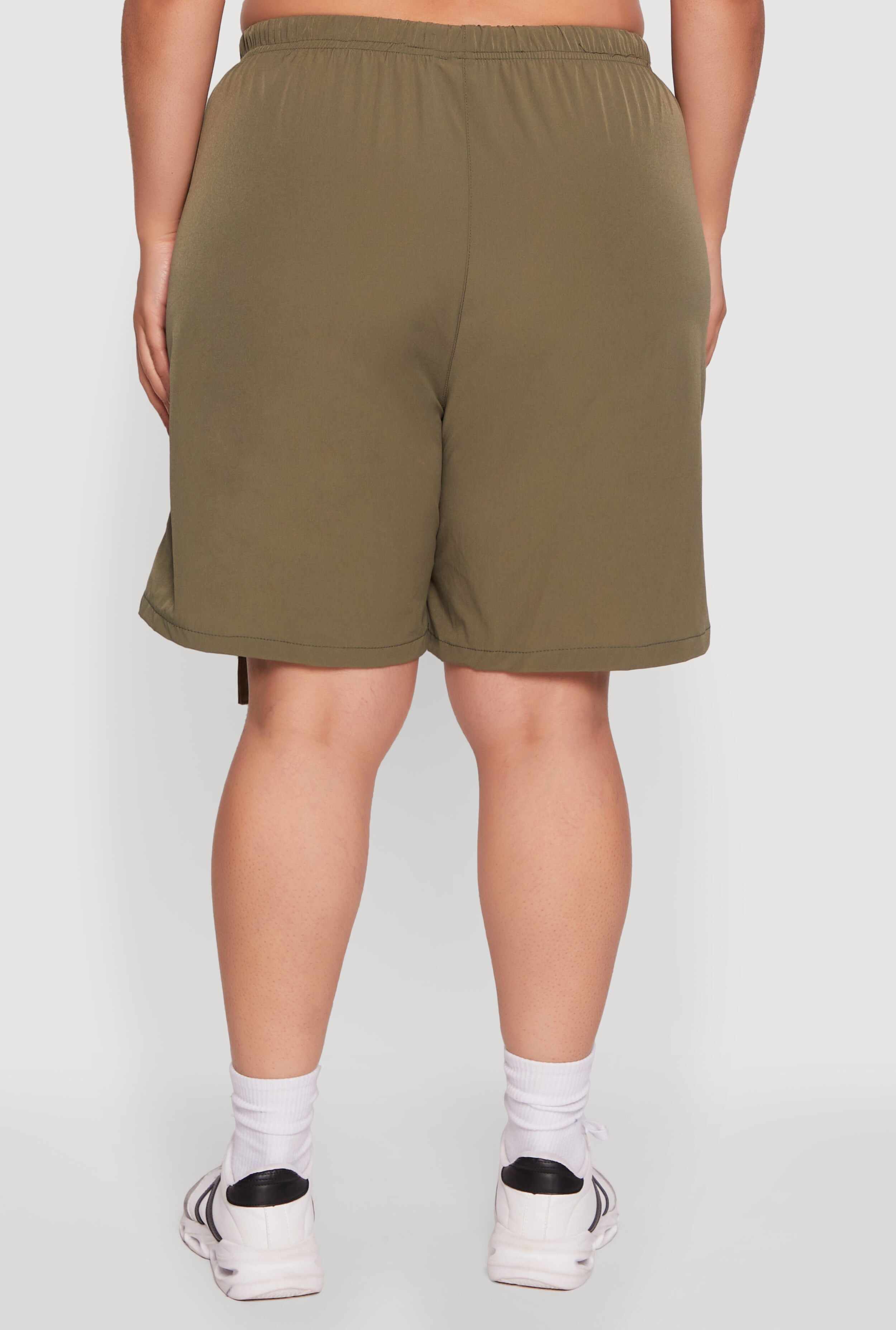 Plus Size High Waisted Nylon Cargo Shorts with Drawstring