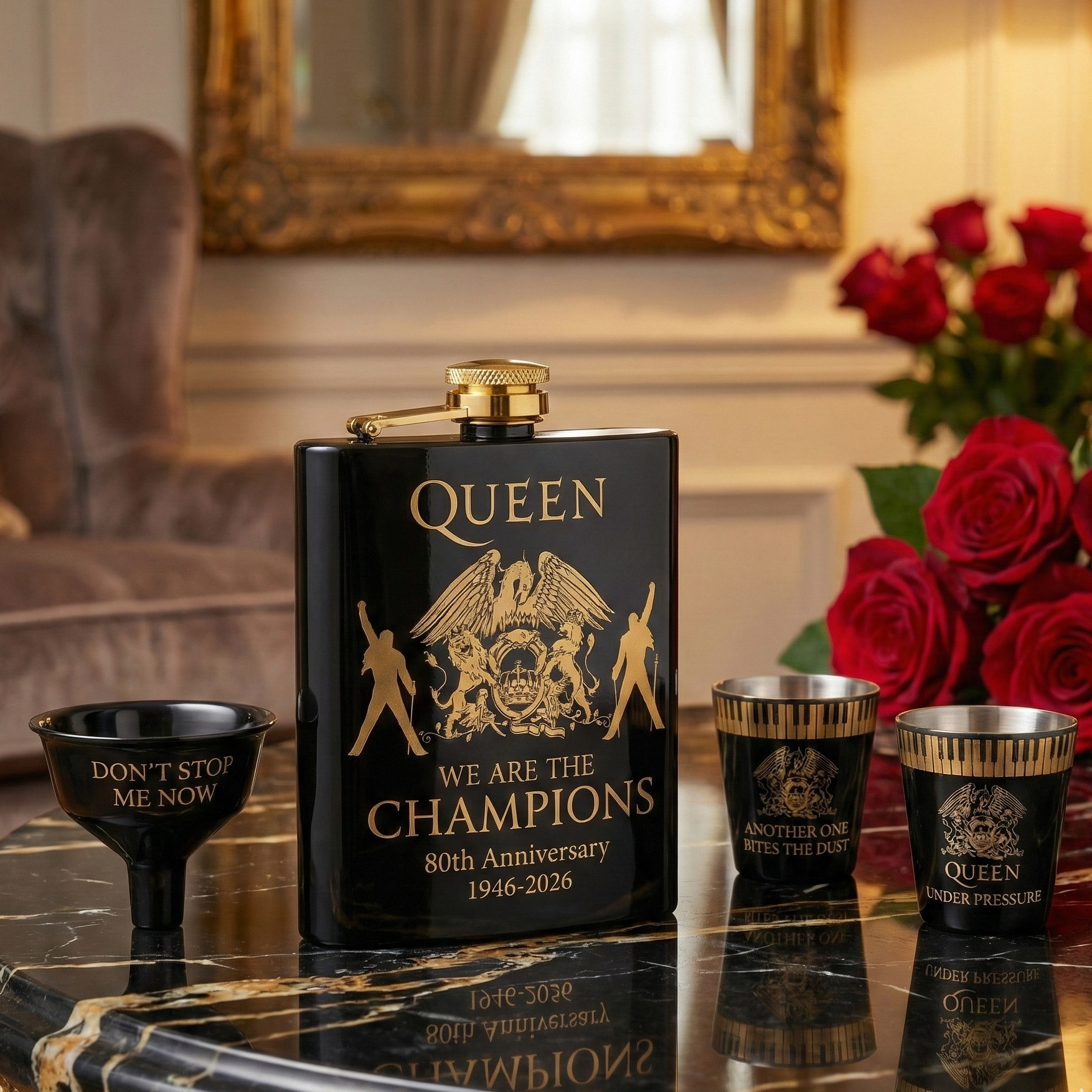 Queen 80th Anniversary  Flask Gift Set