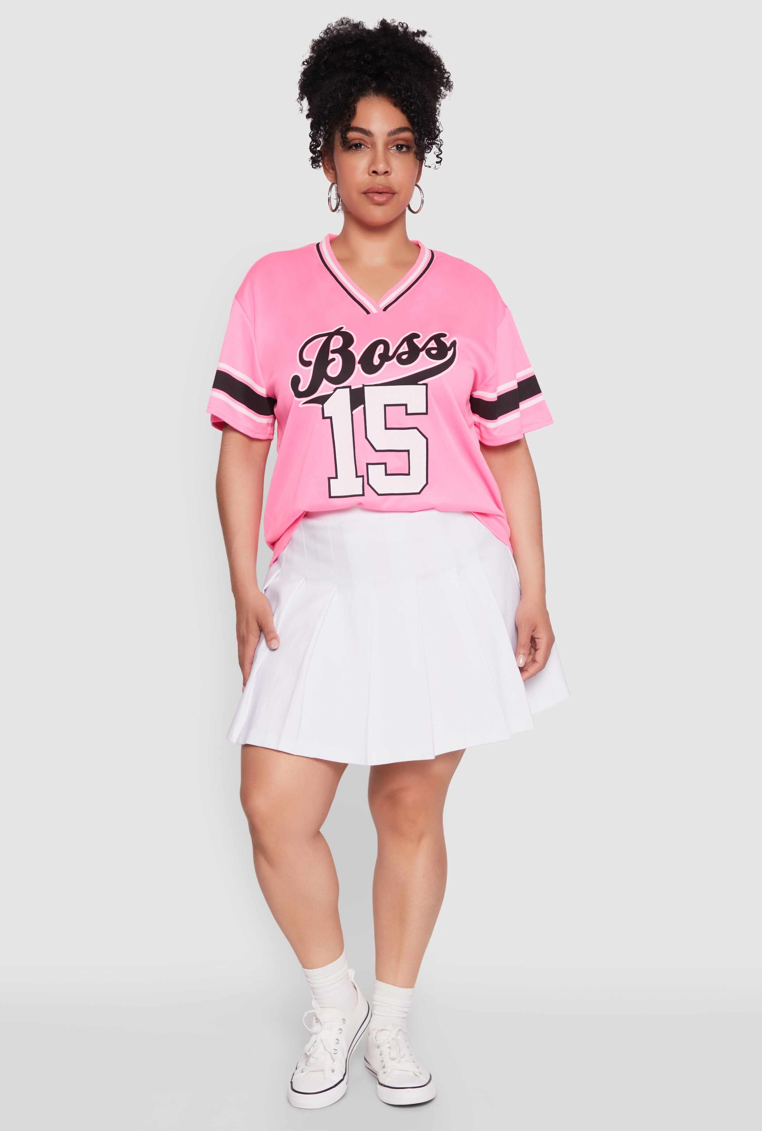 Plus Size Varsity Stripe Boss 15 Graphic Jersey