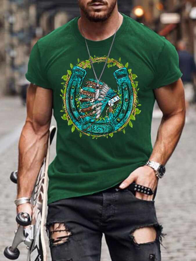 Men's Vintage Western Horseshoe Print T-Shirt
