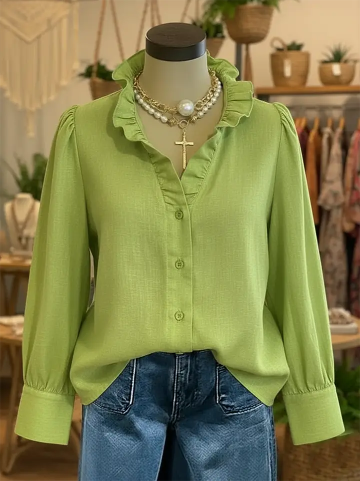 🔥Summer Arrivals🌟Vintage Romantic Ruffled V-neck Linen-cotton Blend Shirt
