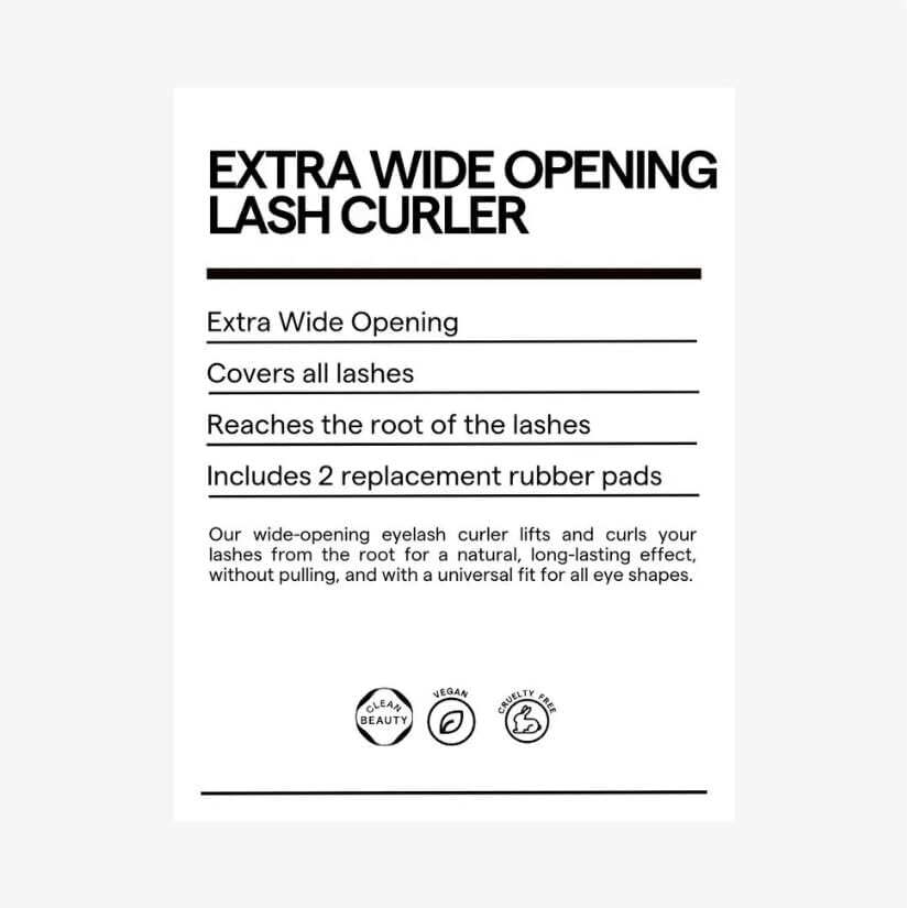 Extra Wide Opening Eyelash Curler for Straight & Rebellious Lashes, Adapts to Any Eye Shape, Includes 2 Silicone Refills