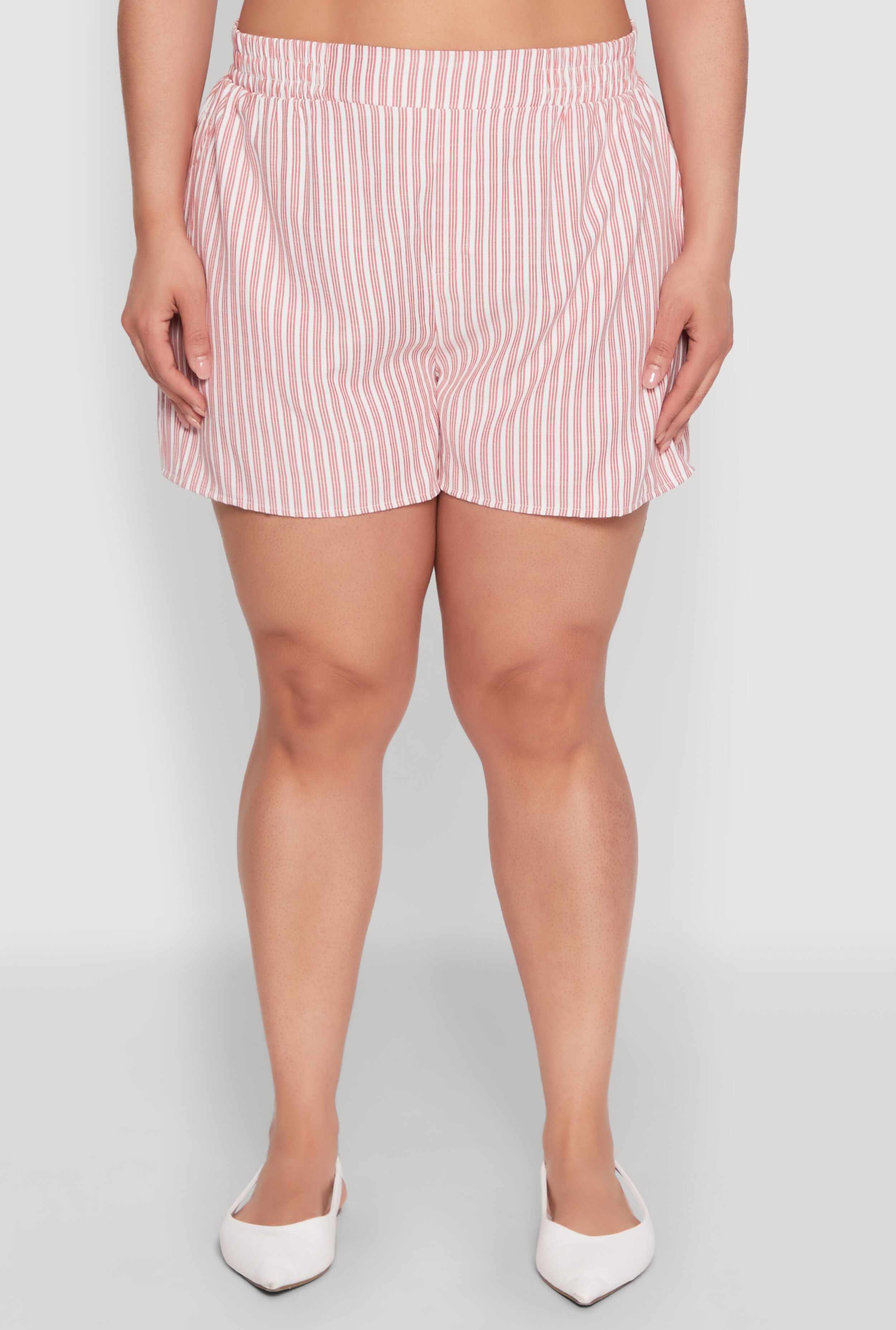 Plus Size Striped Elastic Waist Shorts