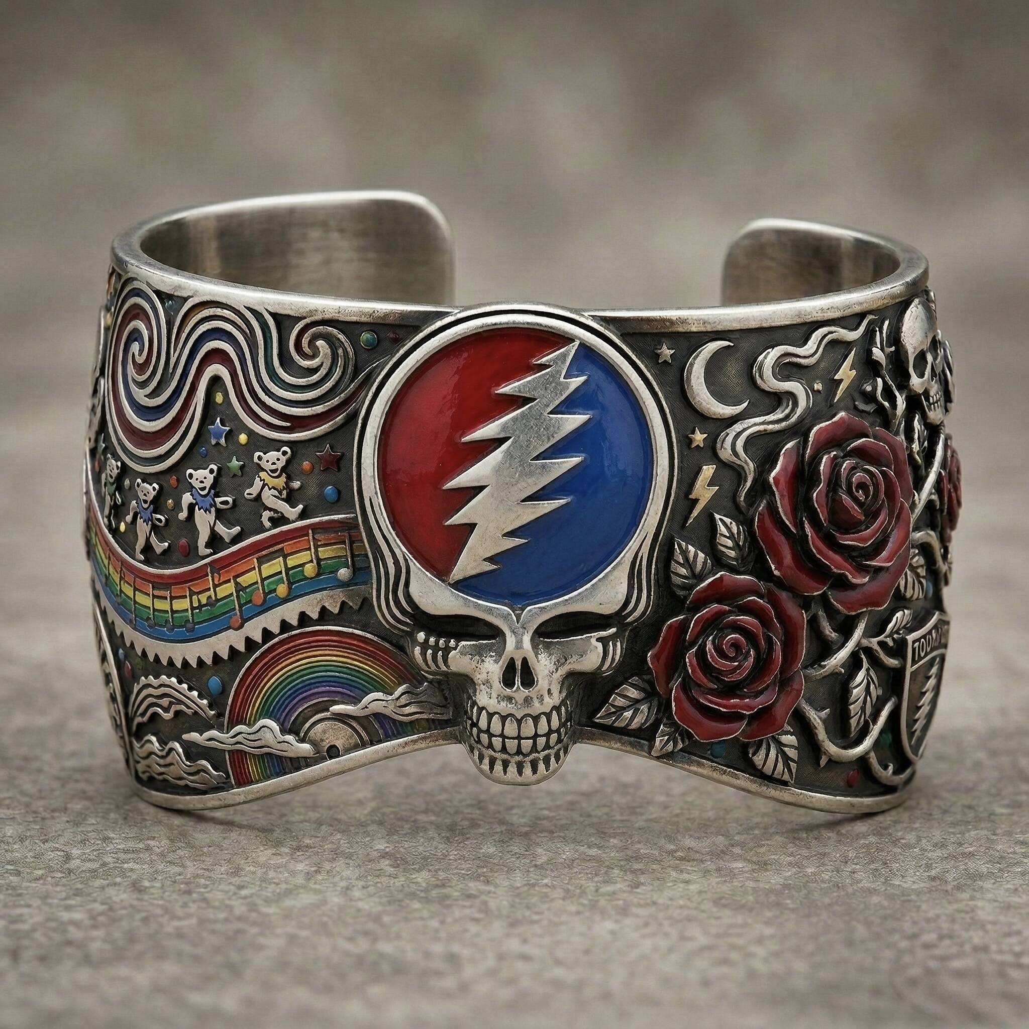 💀 Grateful Dead: Scarlet Lightning Cuff – Not Fade Away Edition 🌹