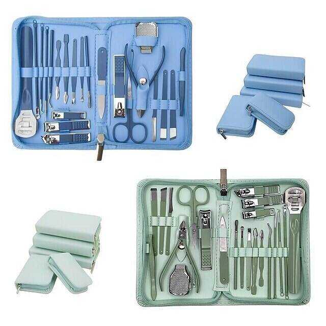 22pcs Professional Nail Clippers Pedicure Kit Stainless Steel Toenails Nail Files Ear Spoon, Grooming Kit For Travel