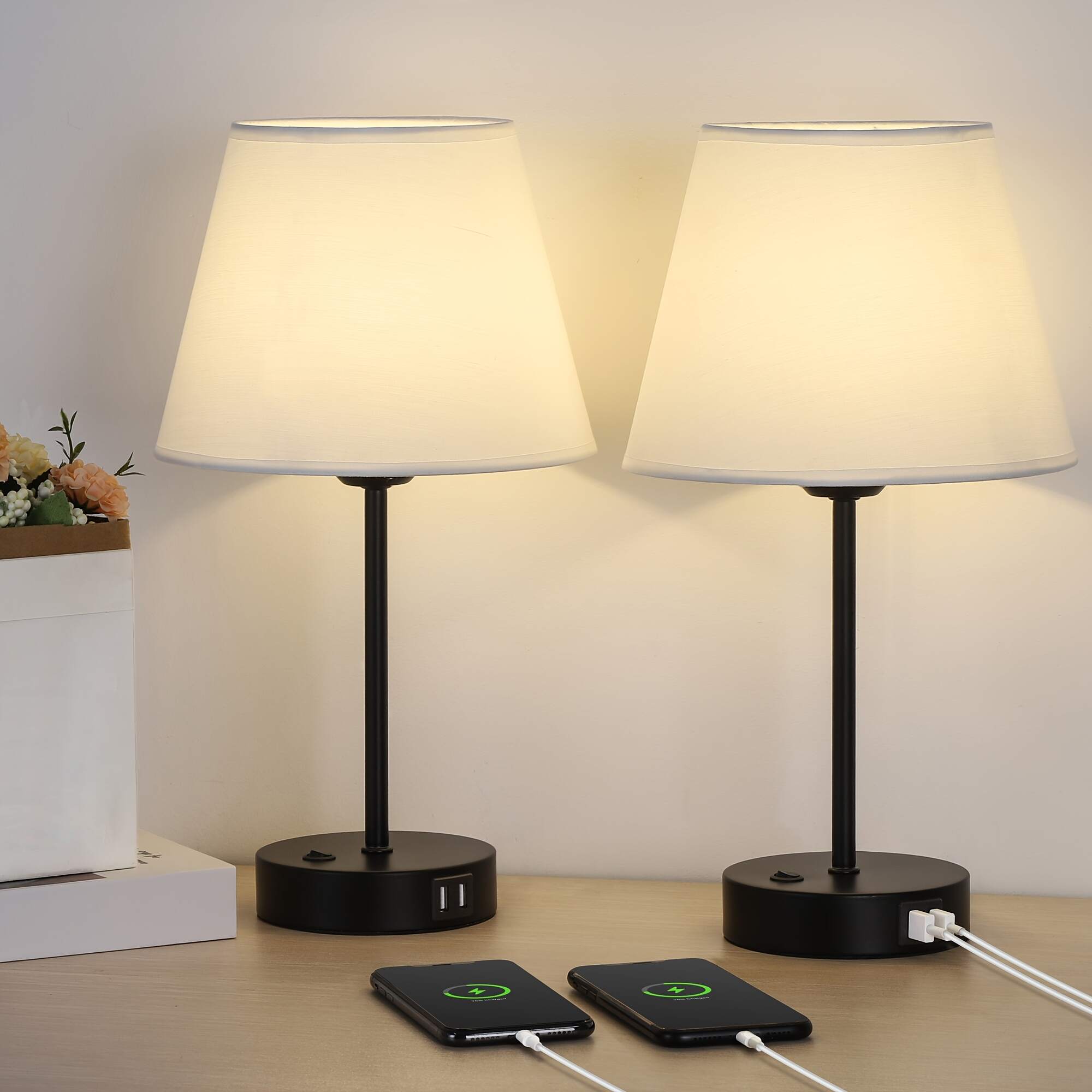 Modern Table Lamps Set Of 2 with Dual USB Charging Ports - Perfect for Bedroom, Living Room, Study Room