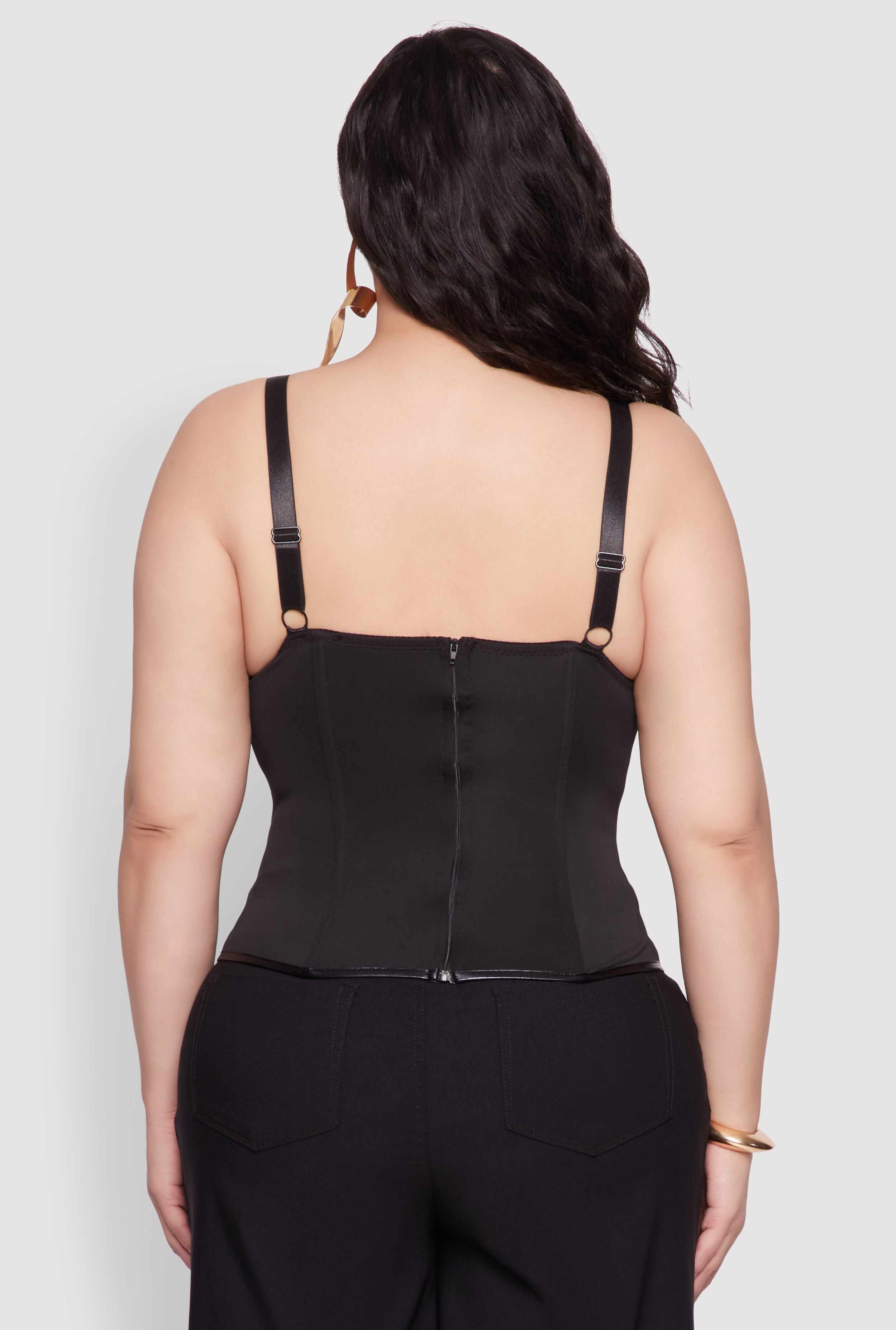Plus Size Fishnet Cutout Faux Leather Look Bustier Top