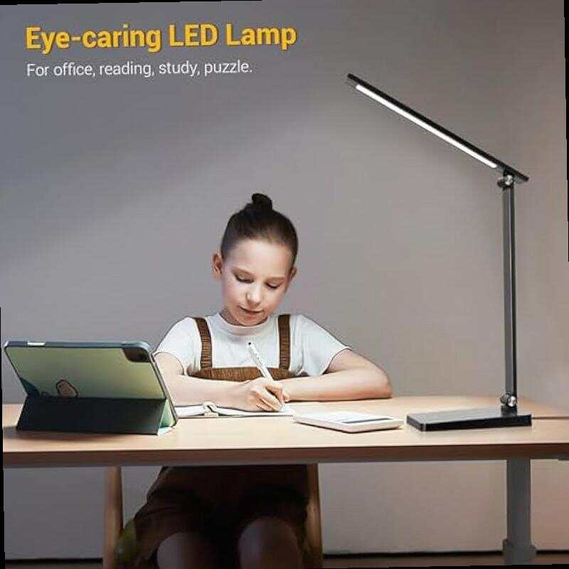 LED Desk Lamp for Home Office 3 Levels Dimmable Desk Light with USB Charging Port Small Study Lamp Reading Light for Table Black 5000K