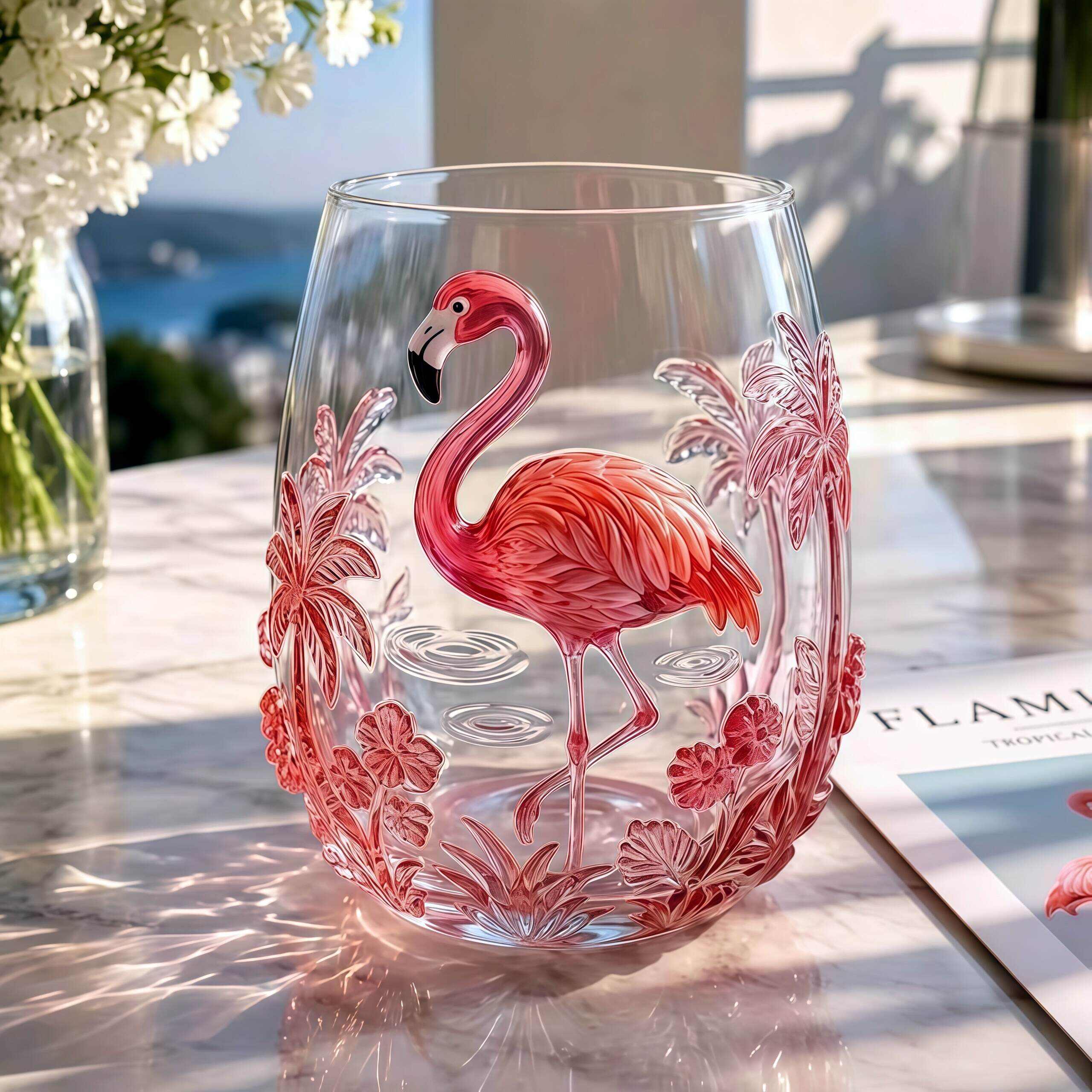 Artisanal 3D Flamingo Glassware