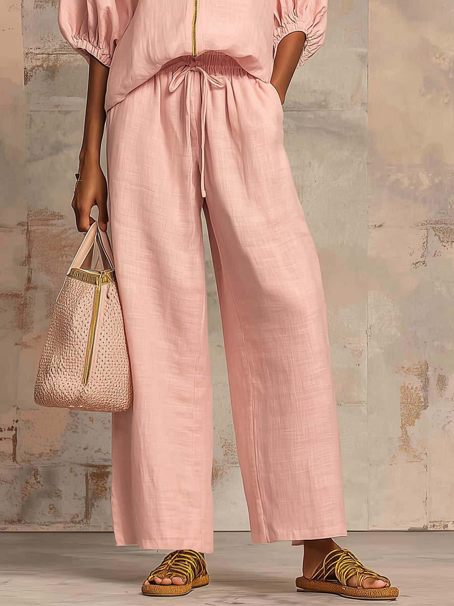 🔥Summer Arrivals🌟Stylish Cozy Shirt And Wide-leg Pants Linen Cotton Two-piece Set