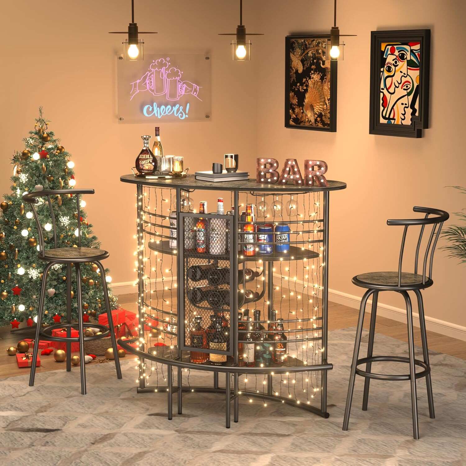 VECELO Vintage Liquor Cabinet Wine Rack Bar Unit