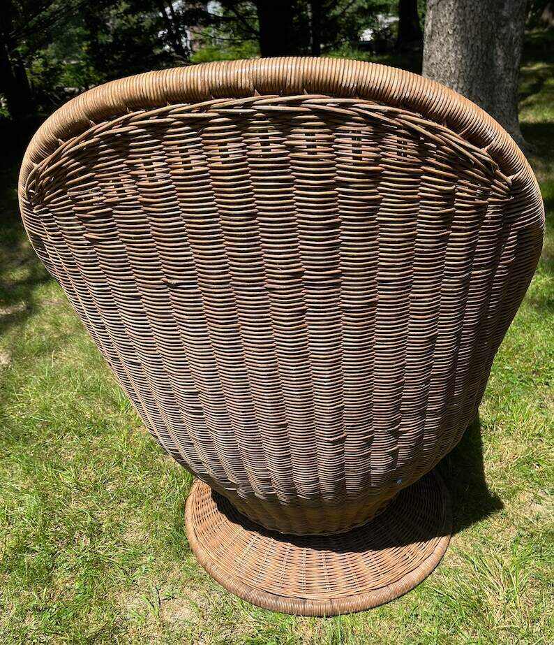 Rattan Egg Chair & Ottoman Swivels Tilts Tufted Cushions Boho Chic Mid Century Modern *Shipping is NOT included. Ask for a quote.*