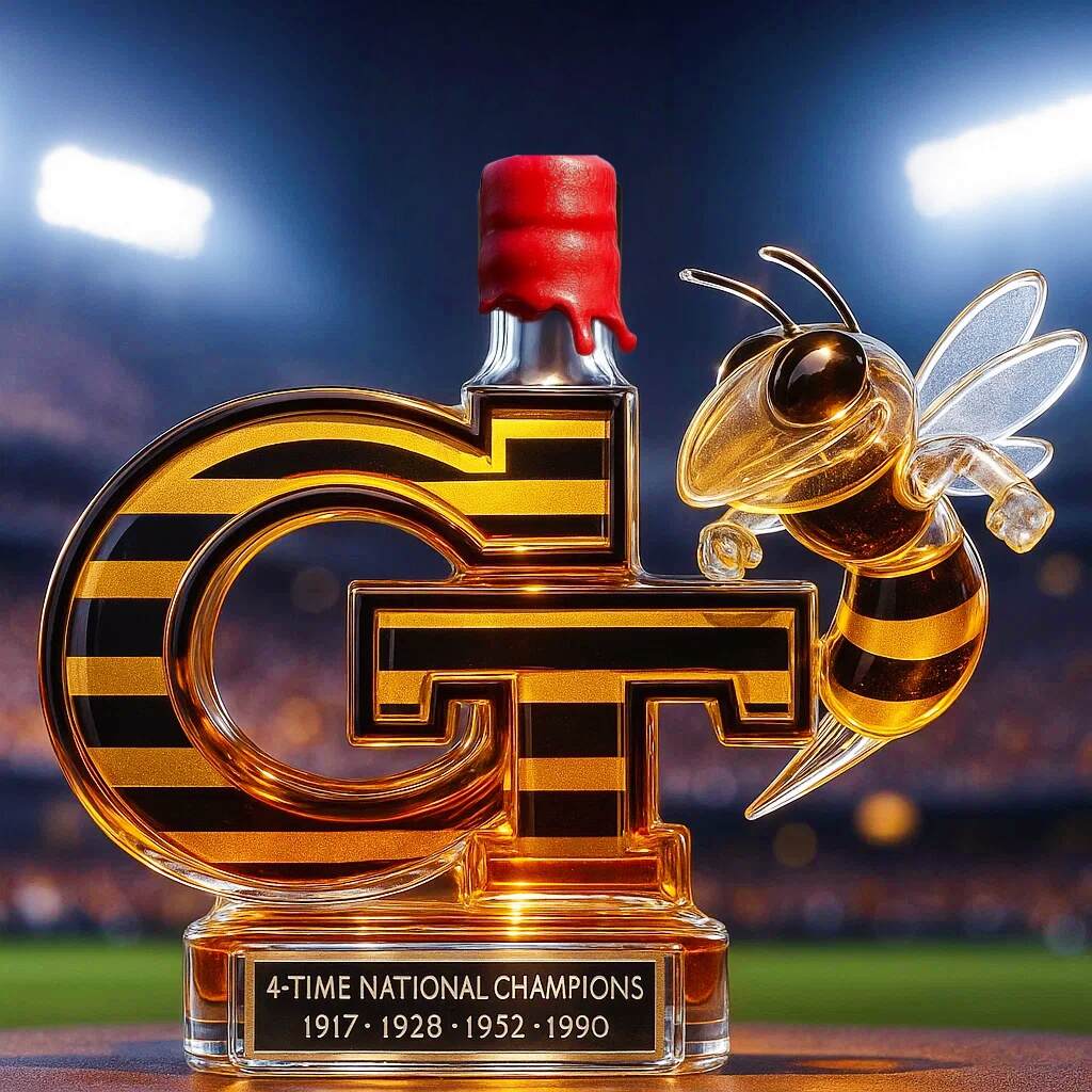 Georgia Tech Yellow Jackets 4-Time National Champions Whiskey Bottle