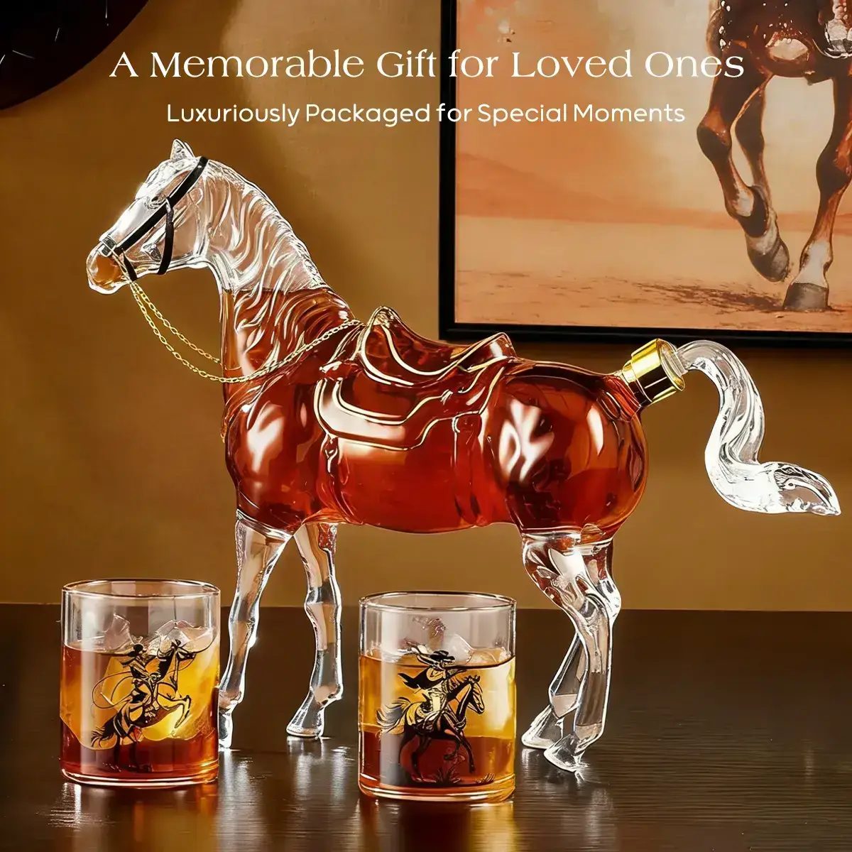 Horse Shaped Whiskey Decanter Set - Western Design