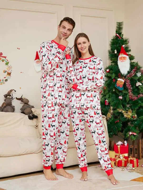 Printed Reindeer Pjs Christmas Matching Family Pajamas Sets