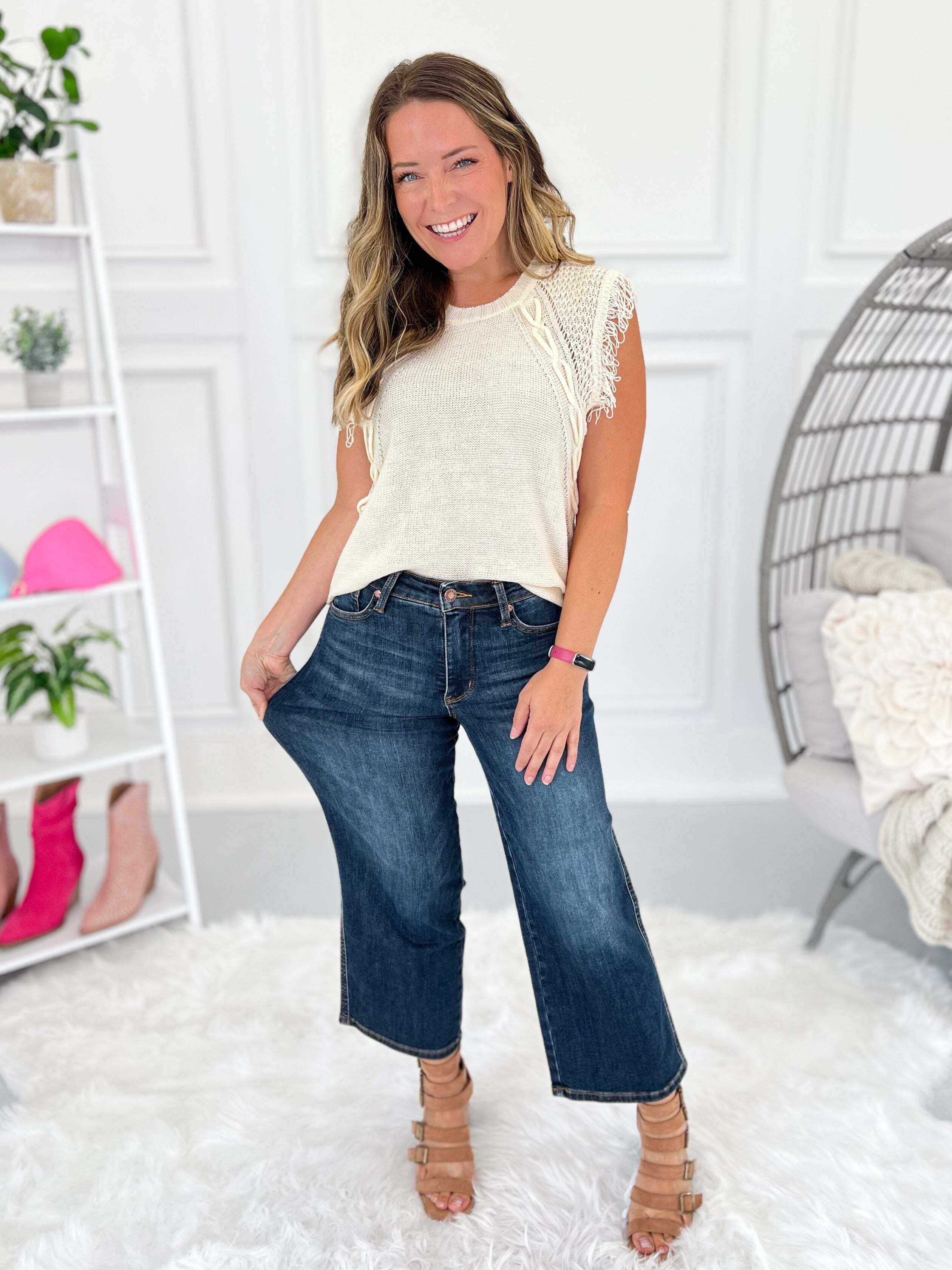 Fearless - Christmas Tummy Control Cropped Jeans- Final Sale