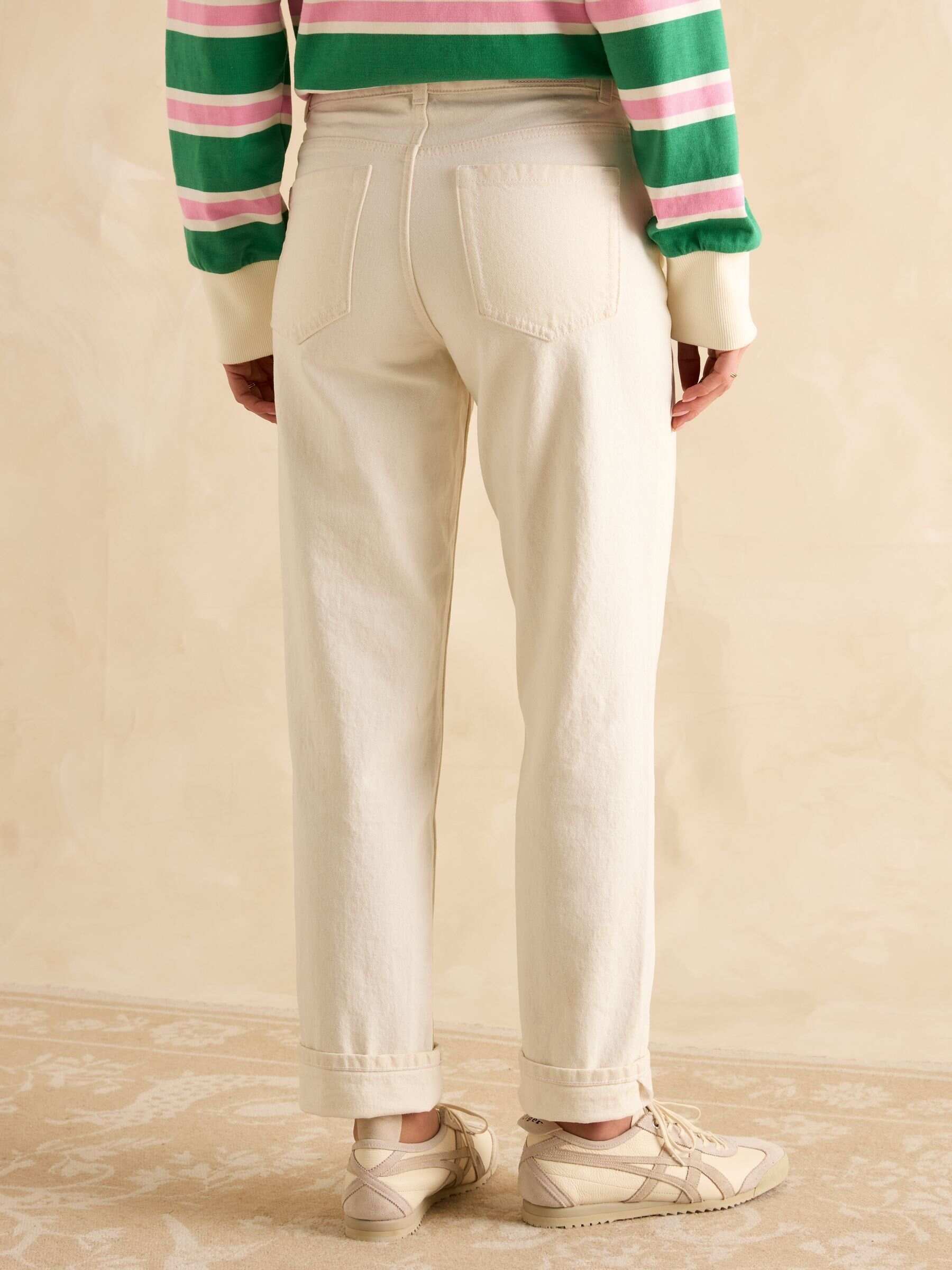 Ecru Straight Fit Mid Rise Jeans