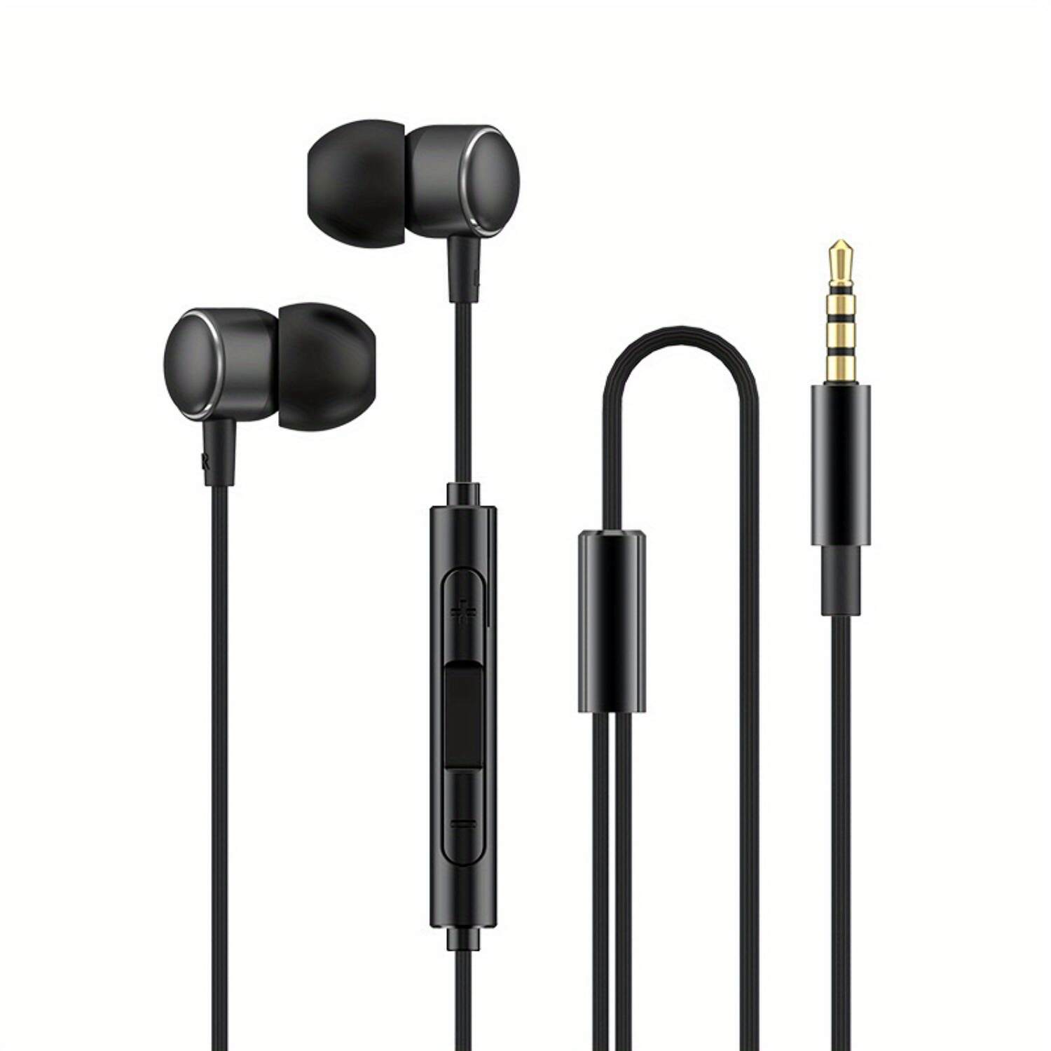[Black Metal Earbuds] Comfortable Black In-Ear Metal Earbuds | with Cable Control, Type-C Flat Cord, Durable Synthetic Leather Design for Running, Gaming & Exercise