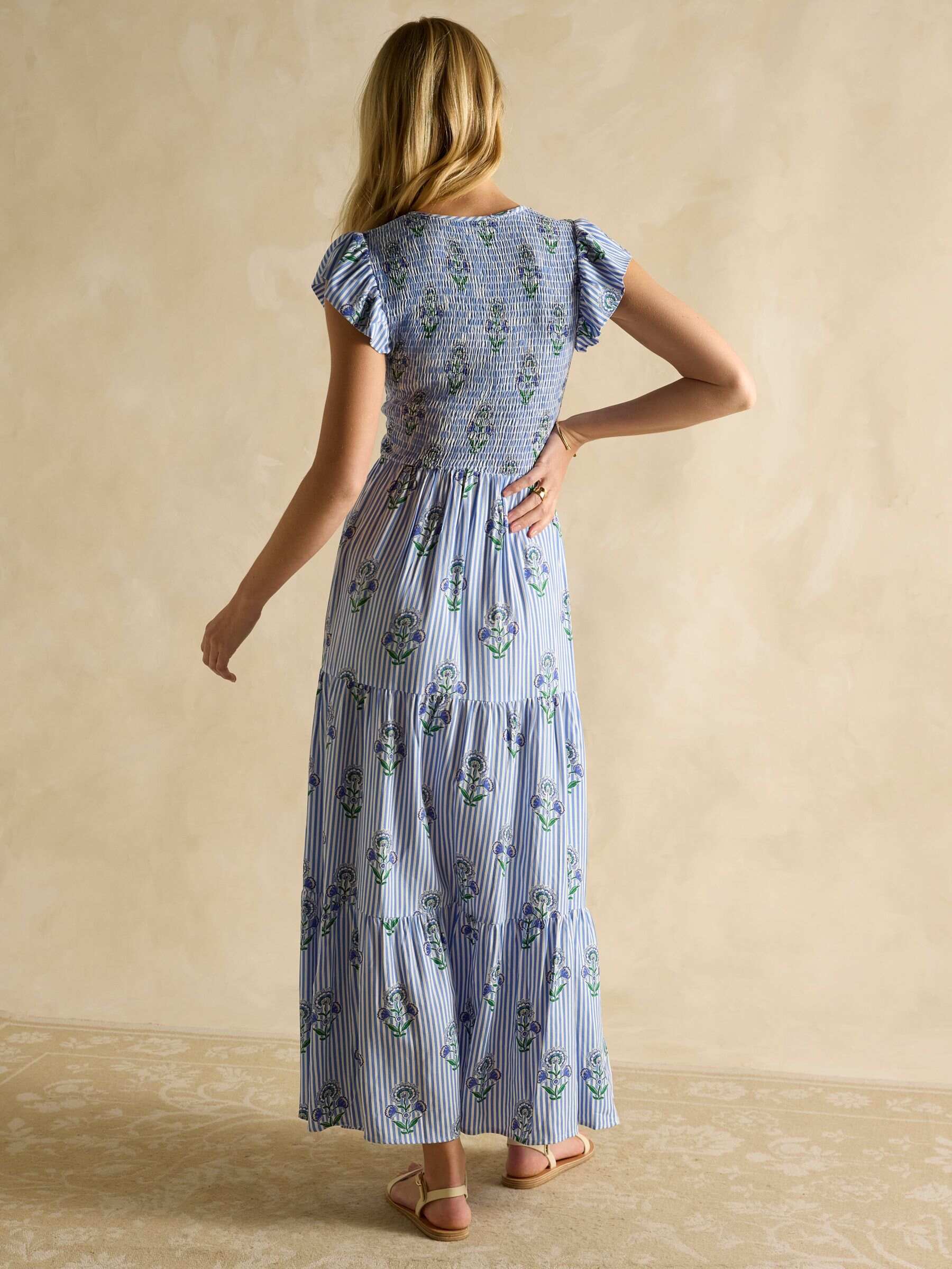Esme Blue Shirred Midi Dress