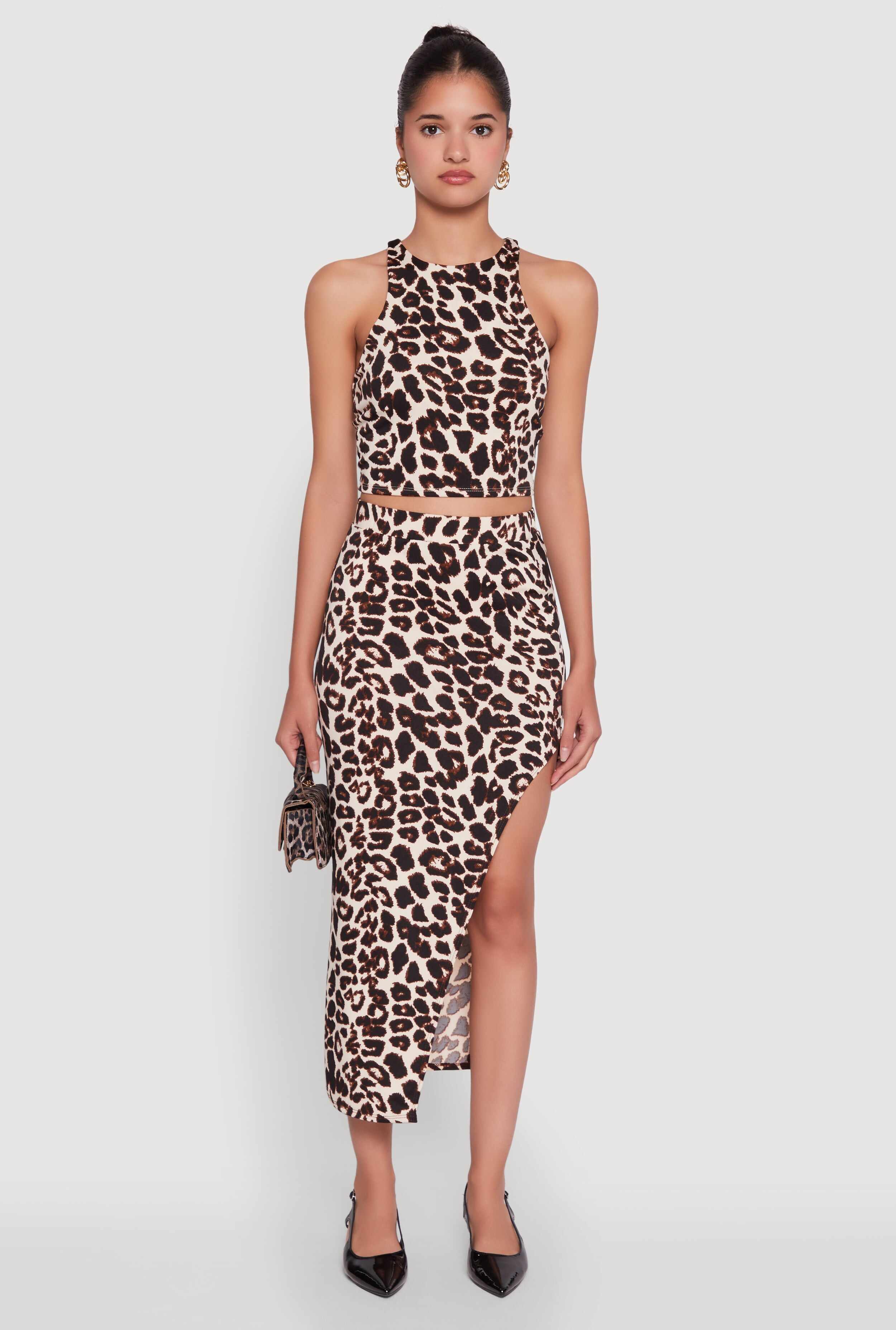 Trendy Animal Print High Neck Cropped Tank Top