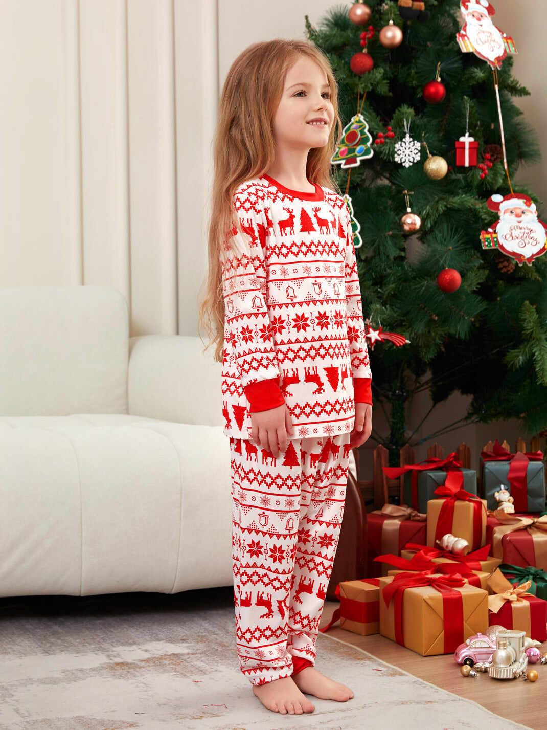Moose Cartoon Printed Family Matching Christmas Pajamas Sets