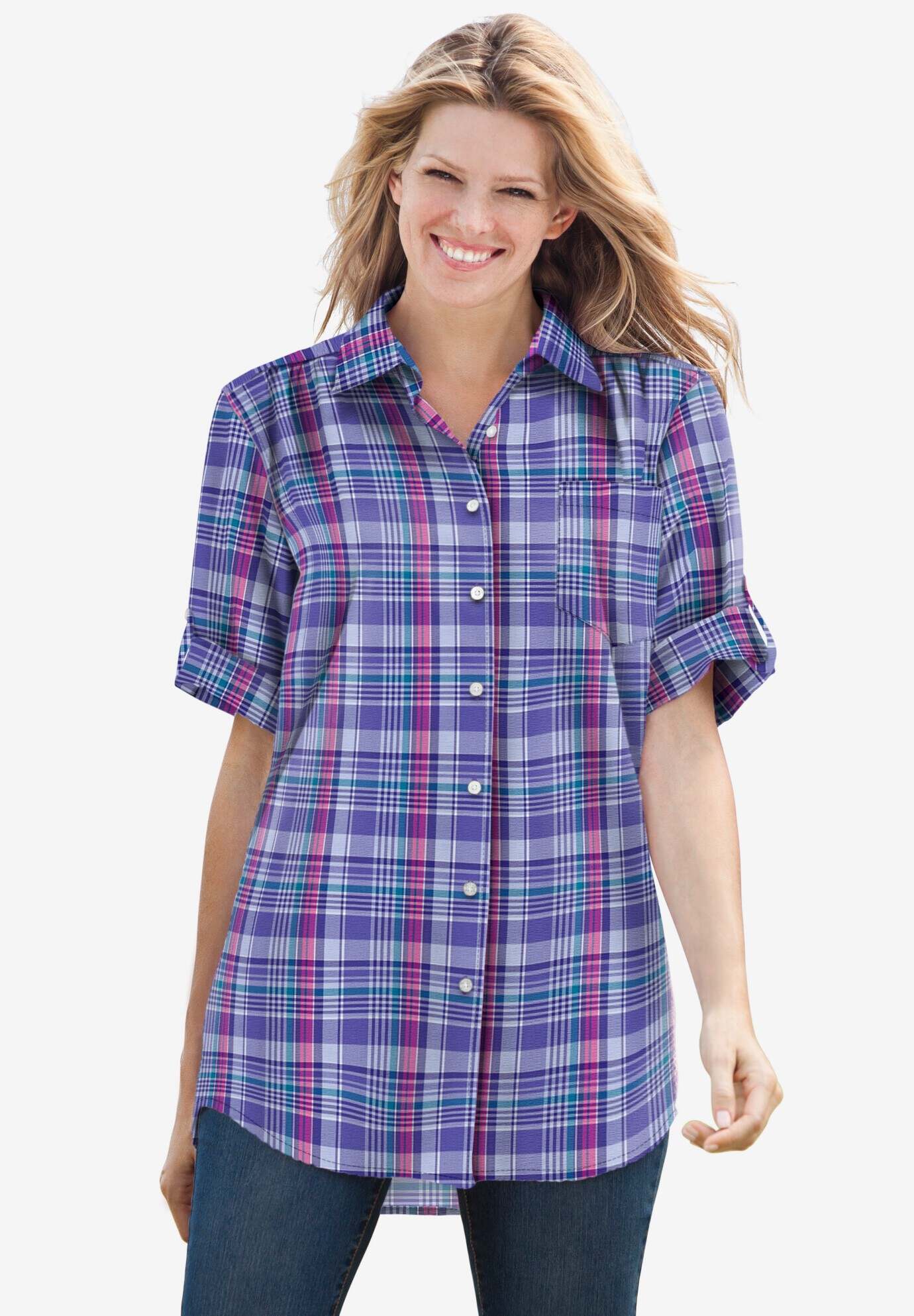 Short-Sleeve Button Down Seersucker Shirt
