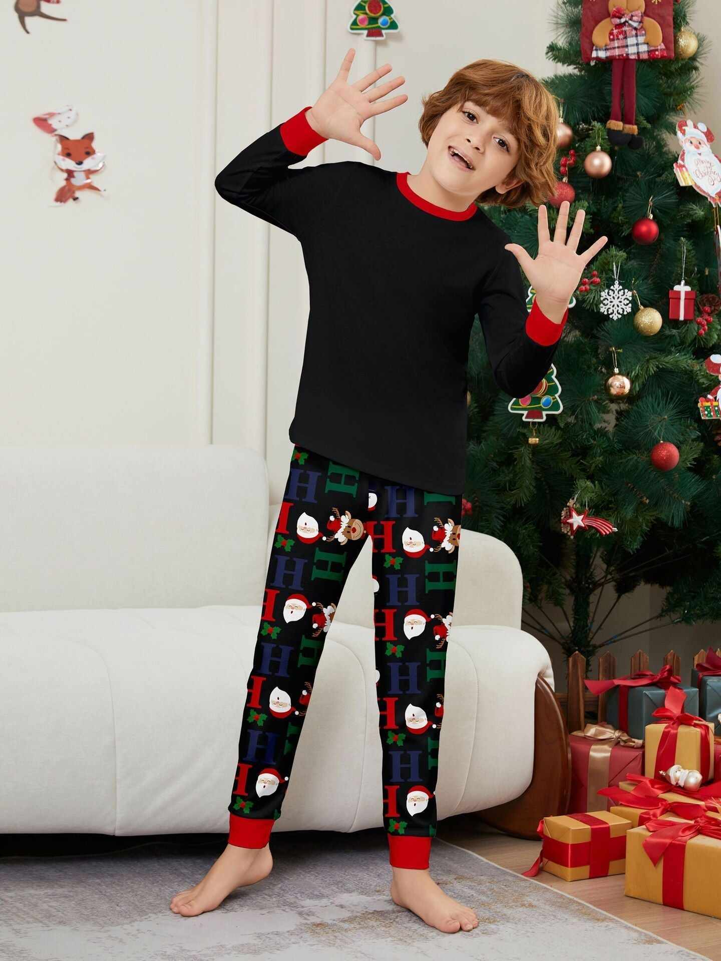 Christmas Deer & Santa Family Matching Pajama Set