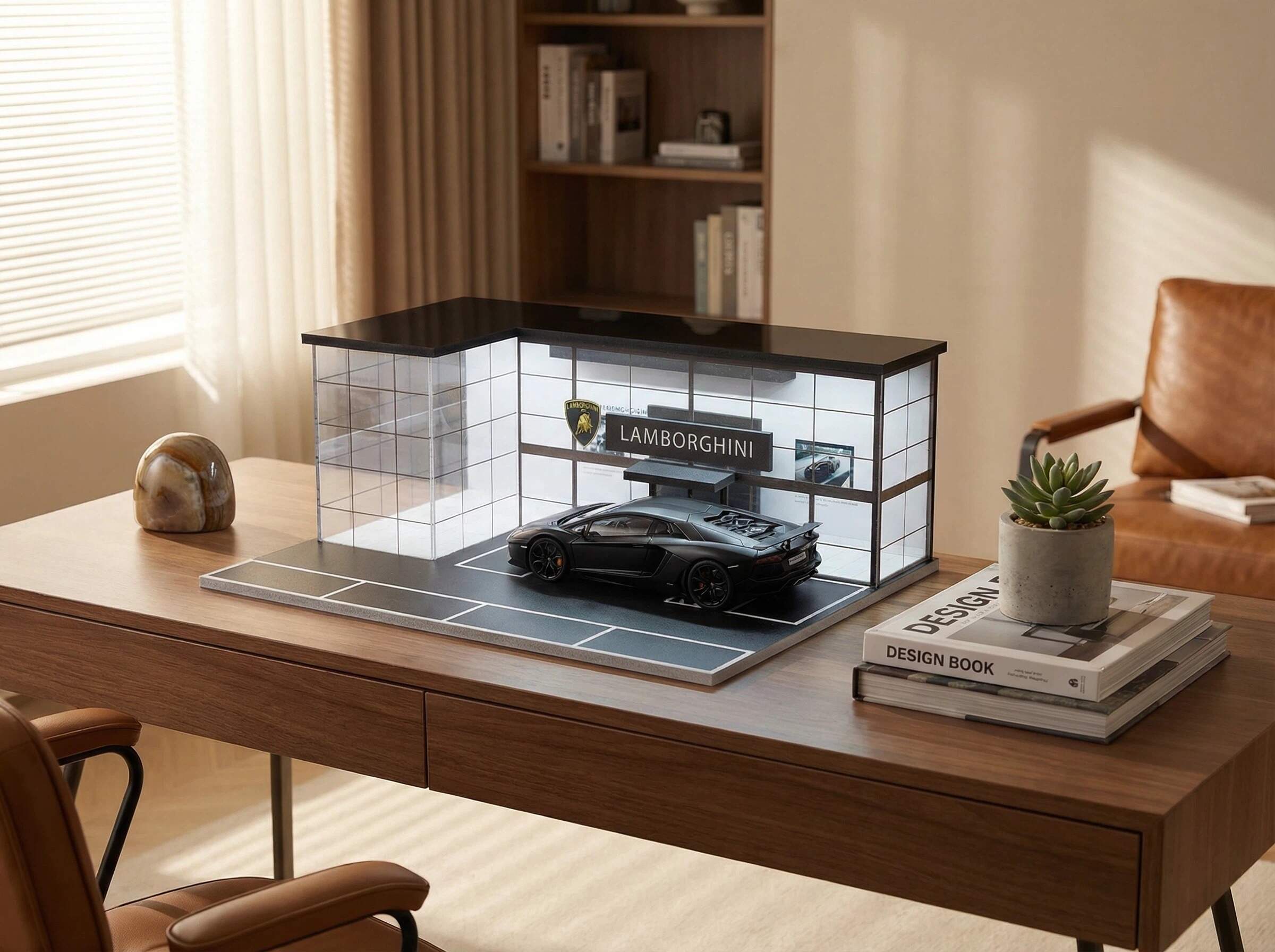 1:64 Scale Supercar Showroom Diorama Display Case – Modern Dealership Scene for Diecast Cars