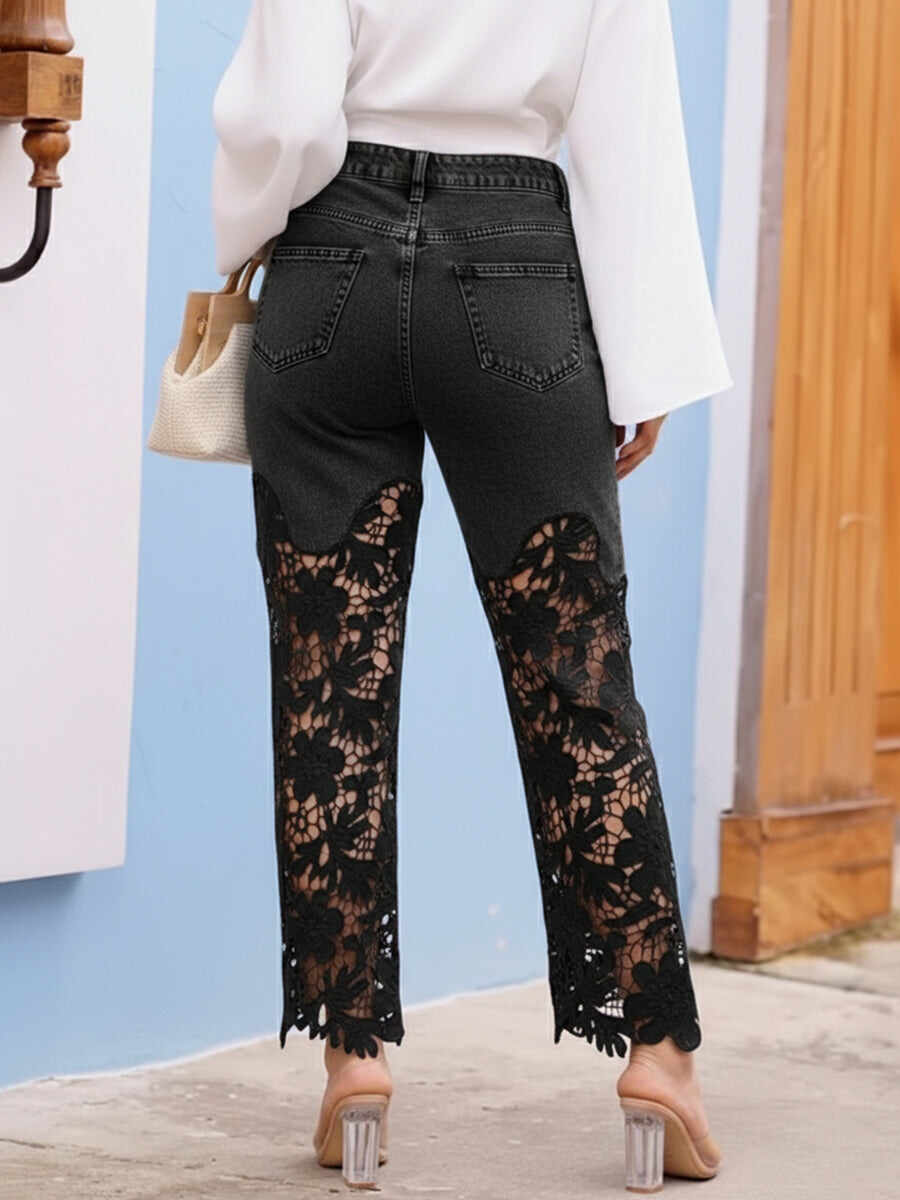 🔥Summer Arrivals🌟Fashionable And Casual Patchwork Hollowed-out Lace Jeans