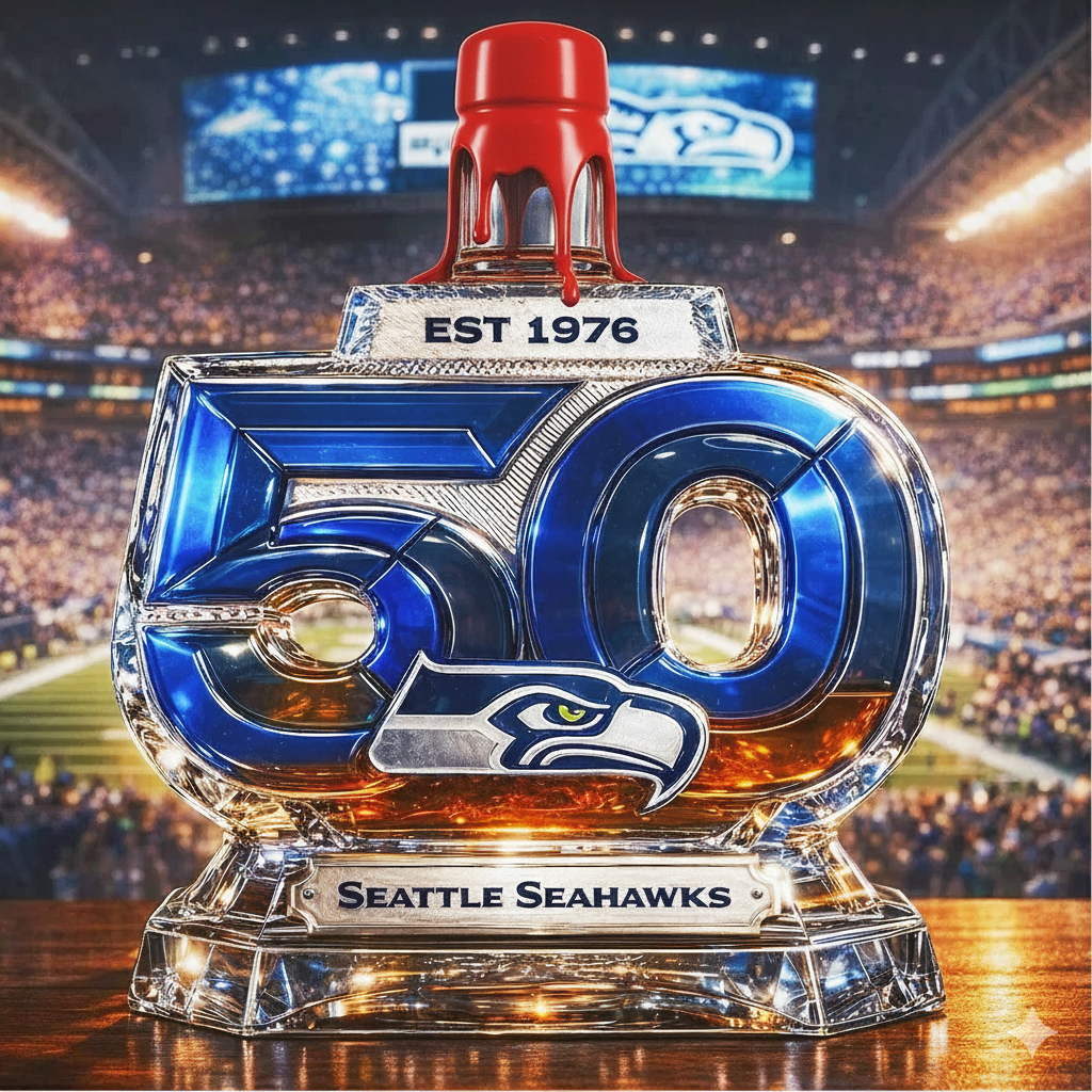 Seattle Seahawks 50th Anniversary Whiskey Bottle