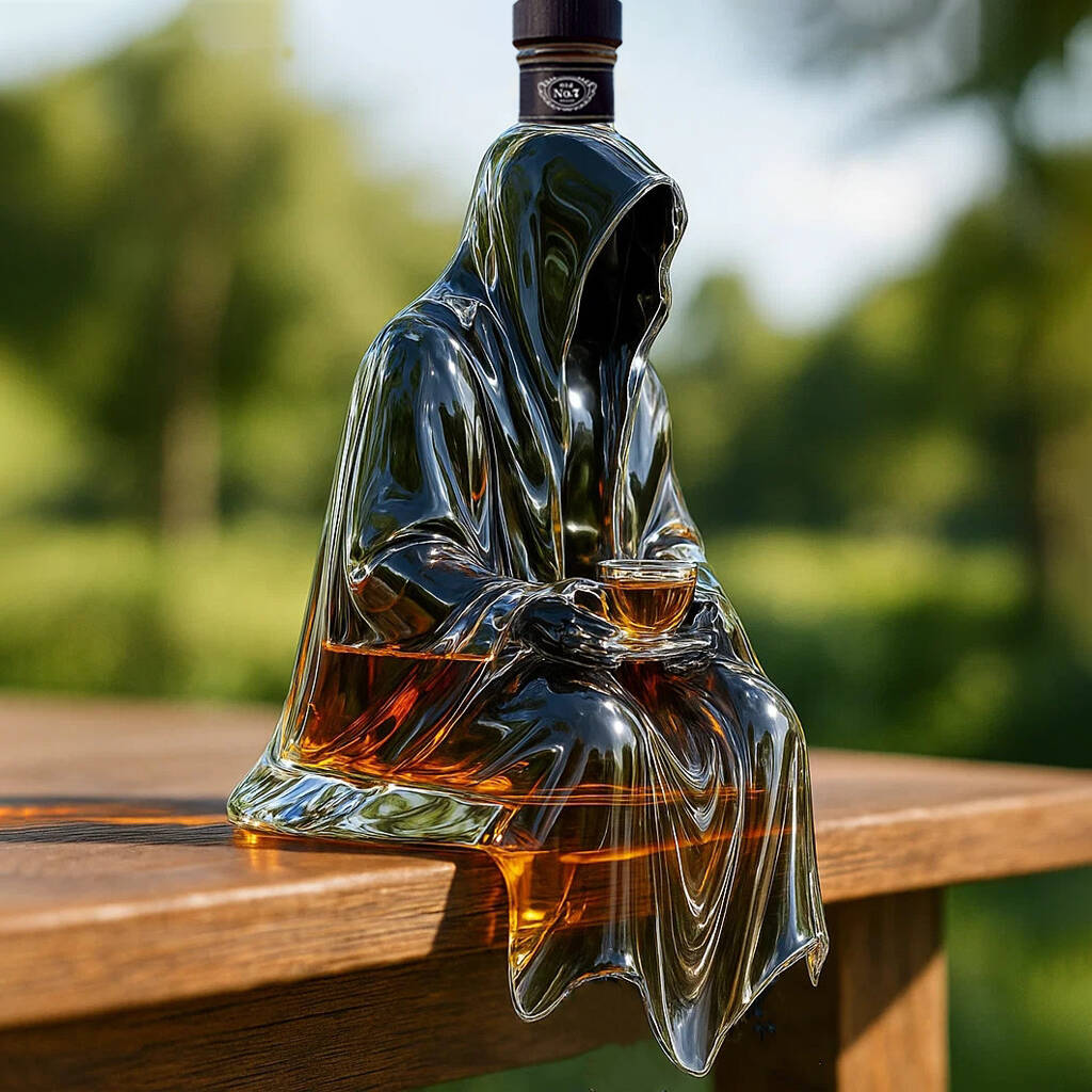 Grim Reaper Sitting Whiskey Bottle