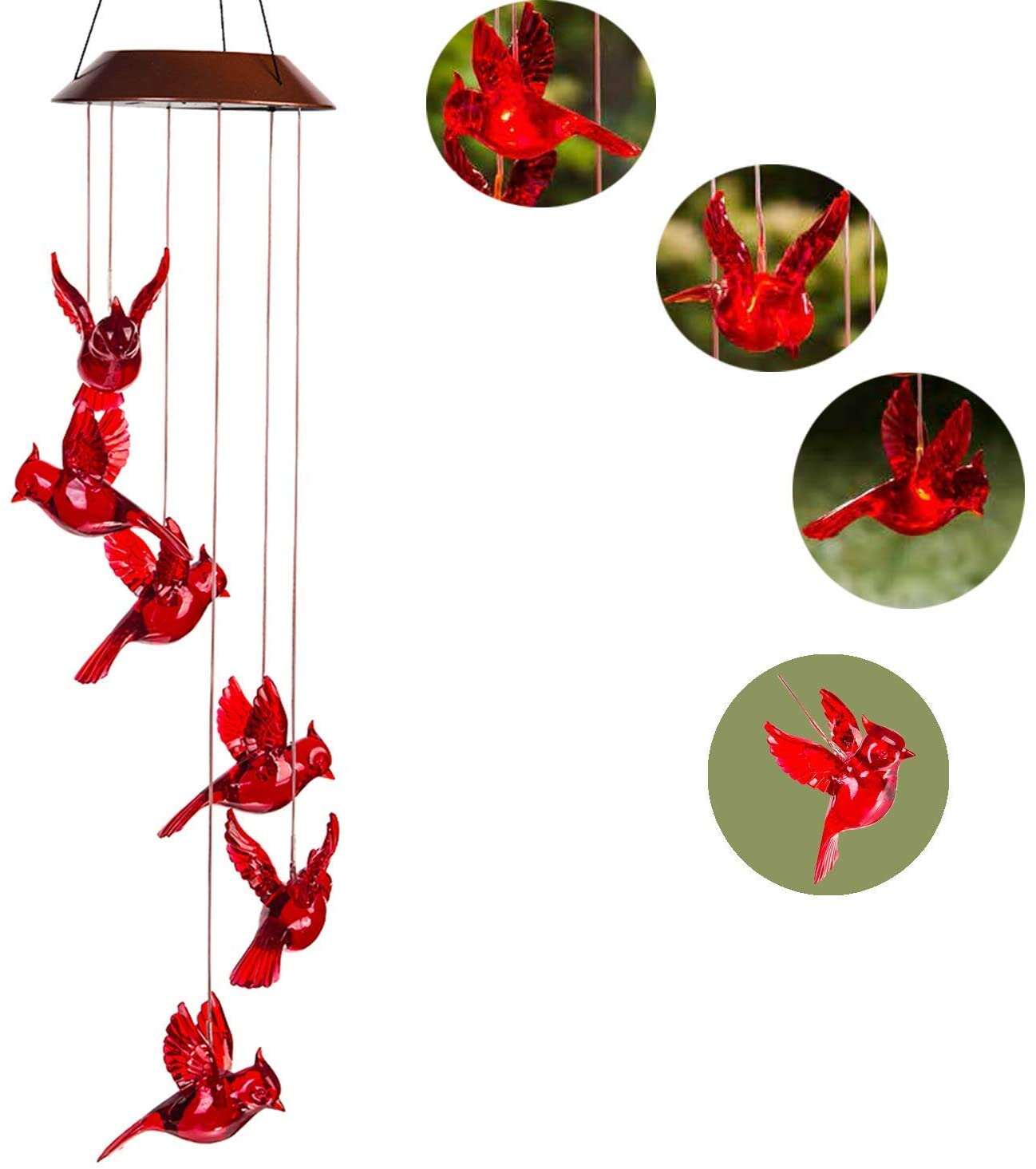 Solar Cardinal Red Bird Wind Chime
